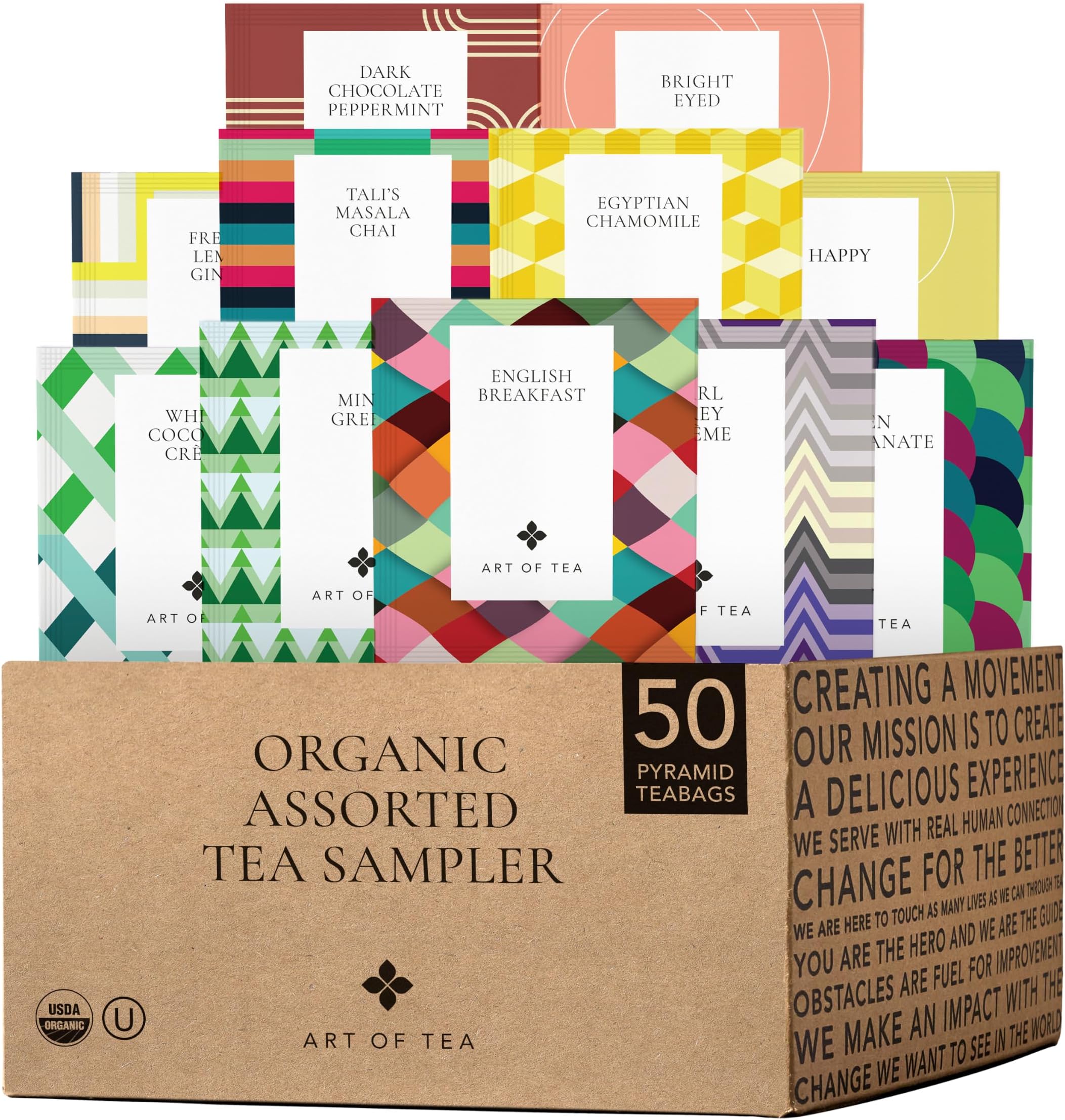 Art of Tea | Assorted Tea Bags Sampler Caffeinated and Non-Caffeinated| 50 Count Sampler Tea Set