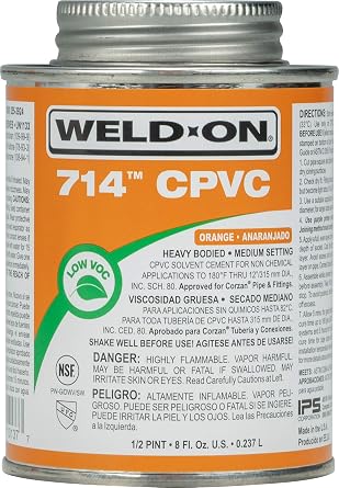 Weld-On 10137 714 CPVC High Strength Solvent Cement, Orange, 1/2 Pint