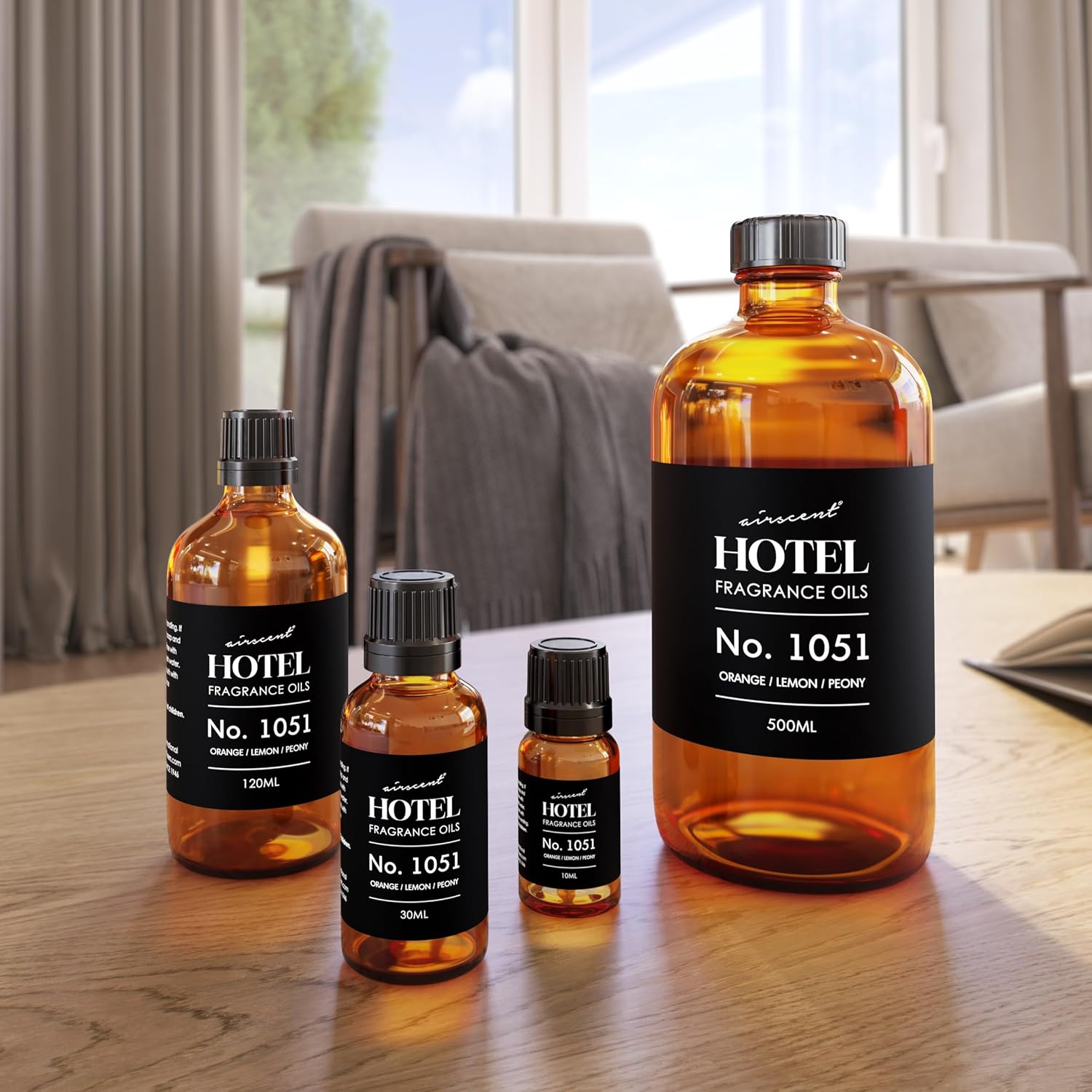 AirScent Citrus Zest Hotel Diffuser Oil No. 1051 - Orange Lemon Peony - Premium Fragrance Oil for Ultrasonic and Waterless Diffusers and Crafting - 500 mL, 16.9 fl oz Glass Bottle