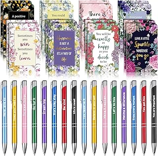 Funrous 32 Pcs Motivational Quote Pens Inspirational Notepads Mini Journal with Ballpoint Pen Small Notebooks Gift Set for Men Women Coworkers, Adult Party Favors Christmas Prizes Gift(Motivational)