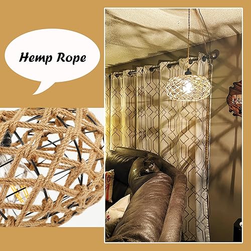 Miniatura 3 de Lámpara colgante bohemia de 3 niveles, lámpara colgante rústica de 17 pulgadas, lámpara colgante rústica tejida a mano de ratán para cocina, isla,