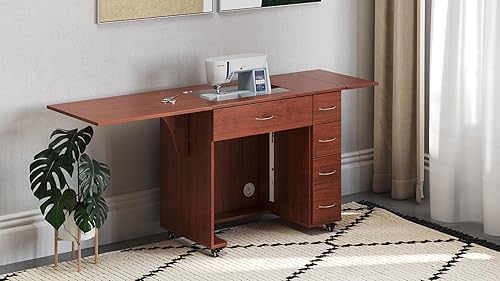 Miniatura 8 de Arrow - Muebles de costura clásicos Alice - Armario de costura compacto de tamaño mediano con elevador hidráulico de máquina, cajones, hojas