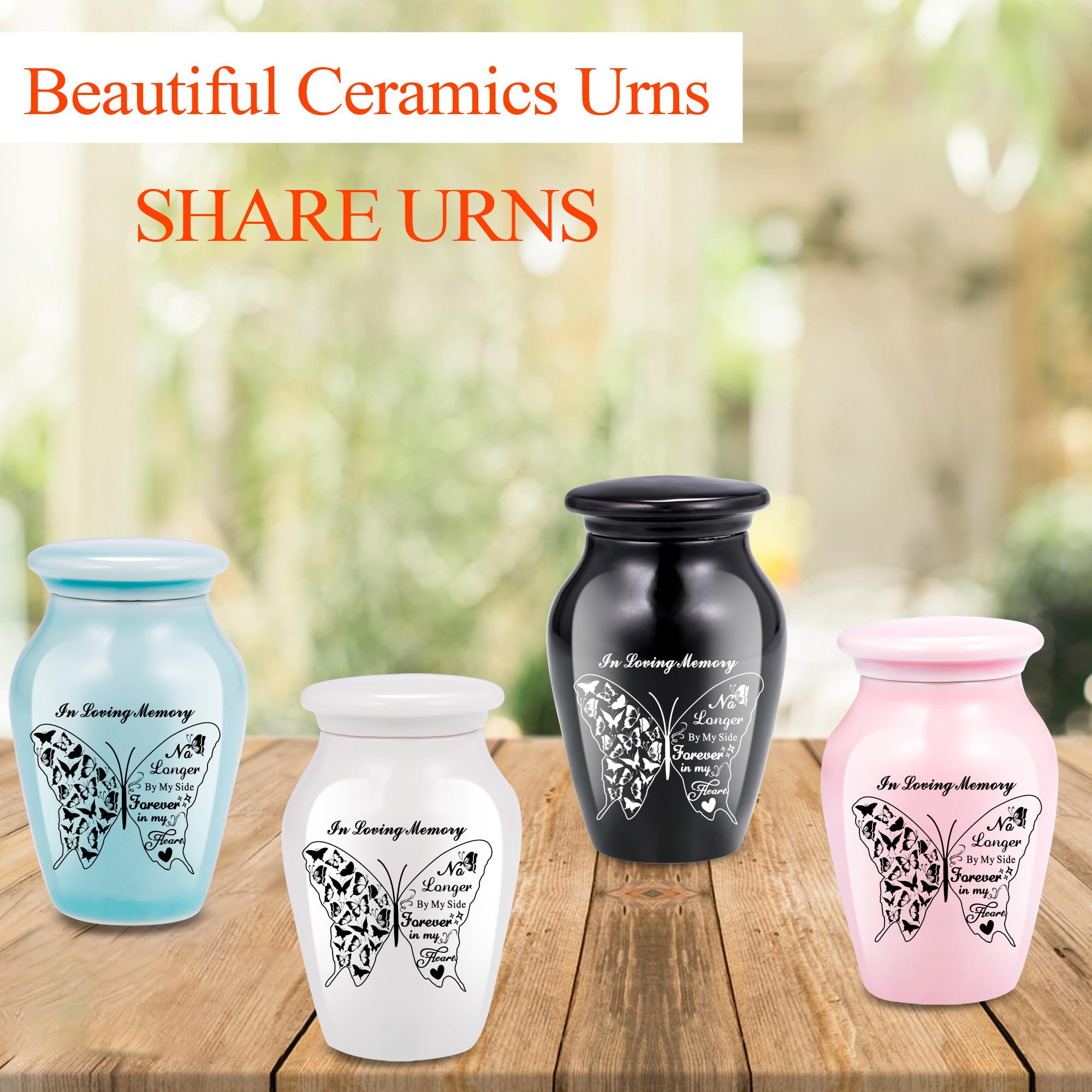 Pequeñas urnas de recuerdo para cenizas humanas – Juego de 4 – Mini urna funeraria de mariposa para cenizas, soporte de cenizas conmemorativas de cerámica para compartir urna con familiares y amigos