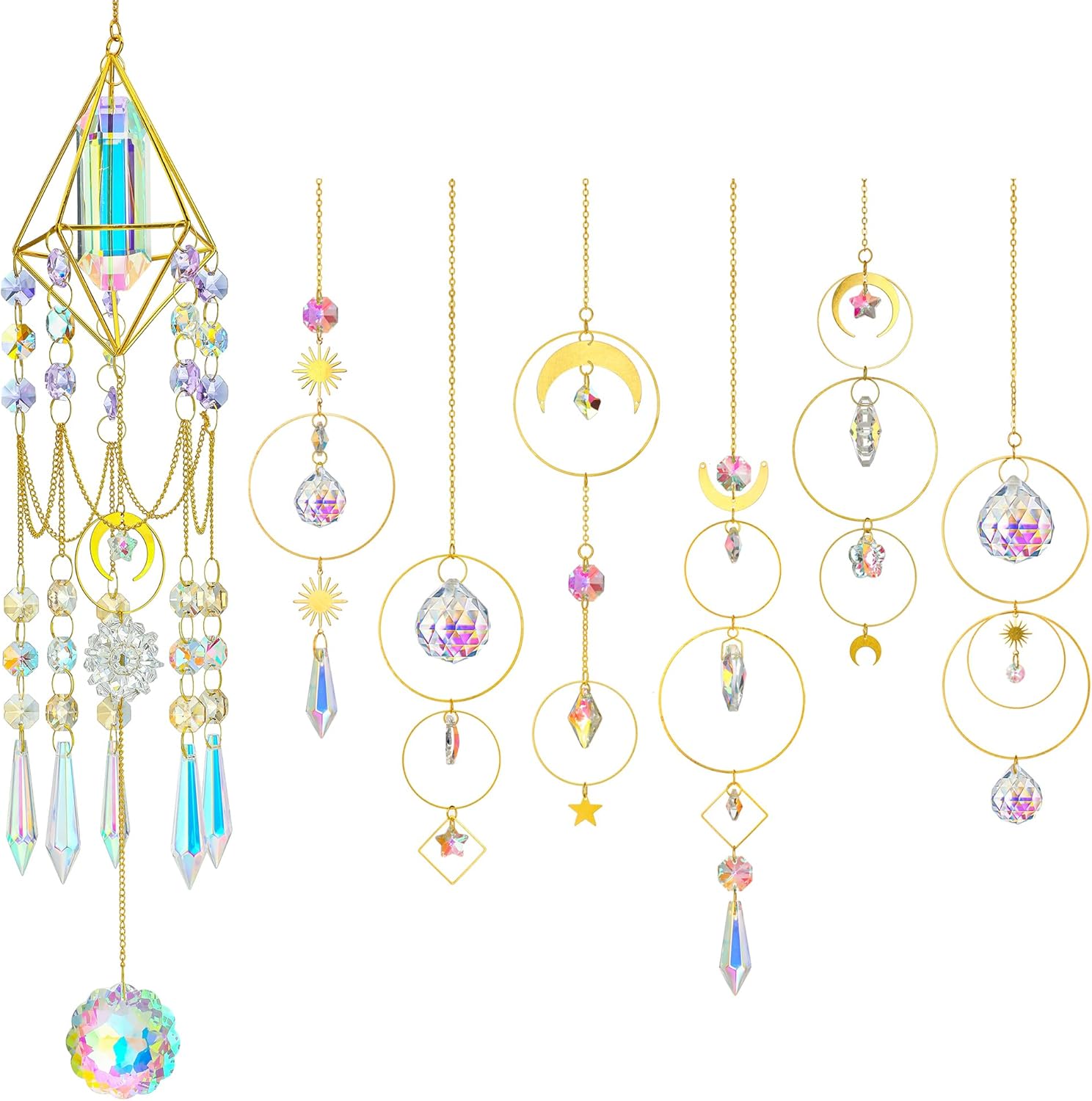 H&D HYALINE & DORA Crystal Prisms Suncatcher and Set of 6 Colorful Crystals Suncatcher