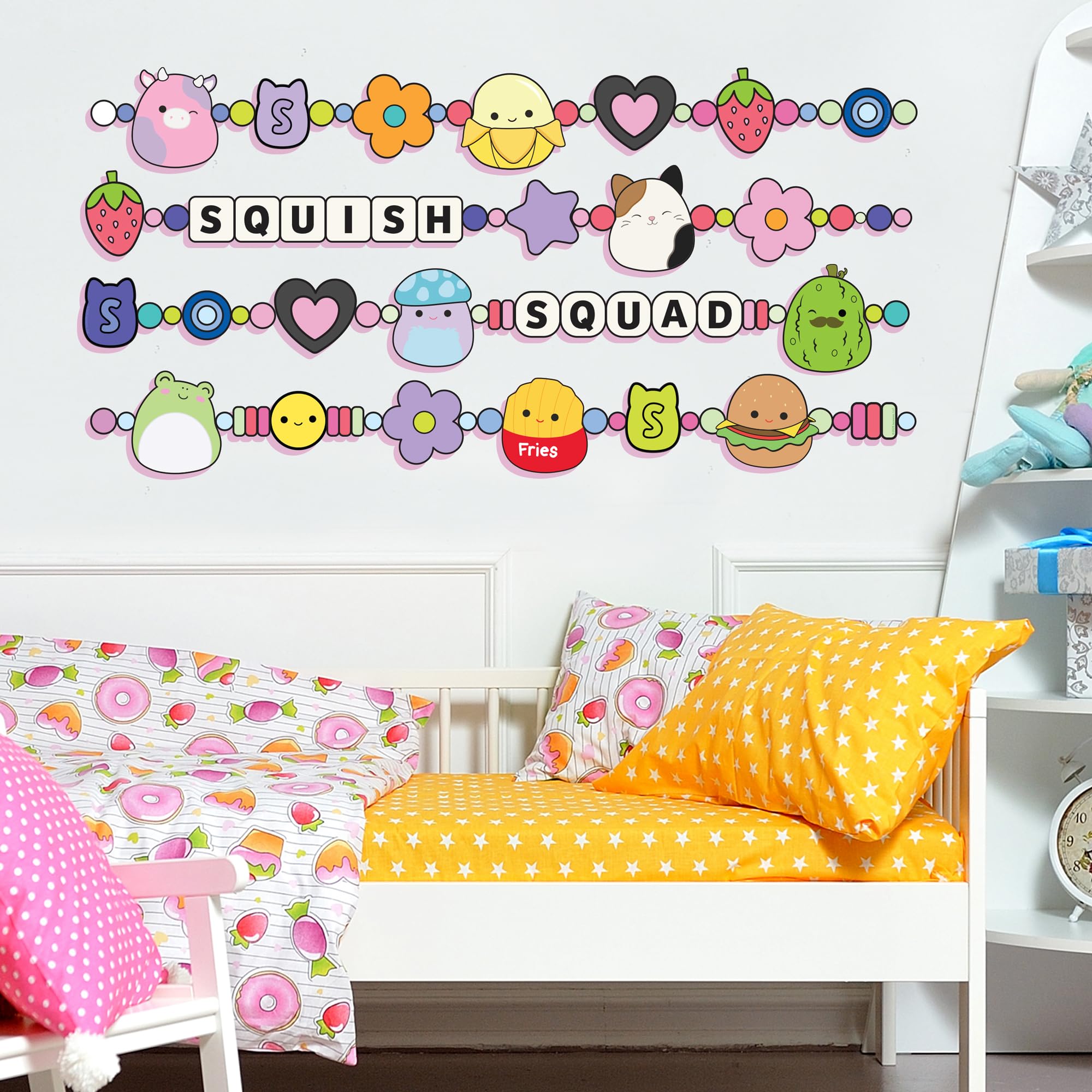 Themed Multicolour Squishmallows Wall Sticker - Squish Squad Friendship Bracelets Decal Wall Art (60Cm Width X 30Cm Height)