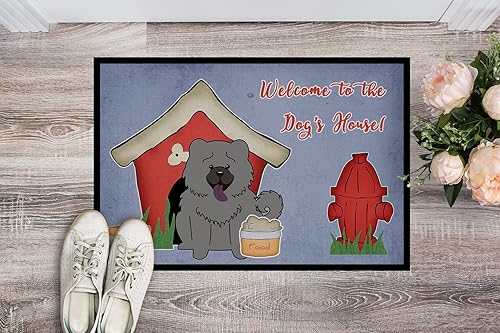 Miniatura 2 de Caroline's Treasures BB2893MAT Dog House Collection Chow Chow - Tapete azul para puerta delantera, 18 x 27 pulgadas, para interiores y exteriores,
