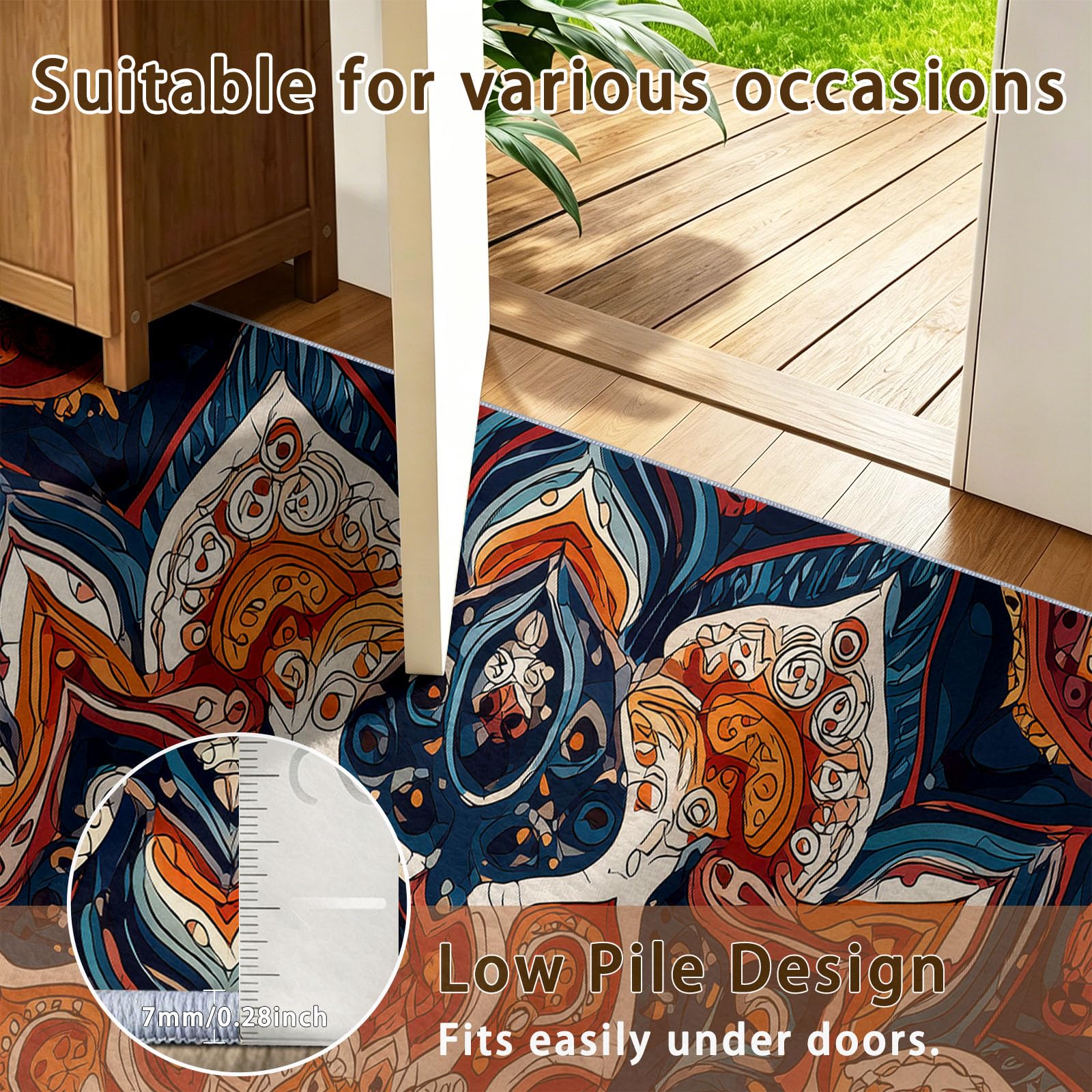 Tapis Doux Ethnique Bohème 180x240 cm, Bleu Marine Foncé Tapis Salon Chambre Cuisine Salle à Manger Bureau Salle de Bain, Géométrique Fleurs Mandala Lavable Doux Poils Courts Antidérapant Rug