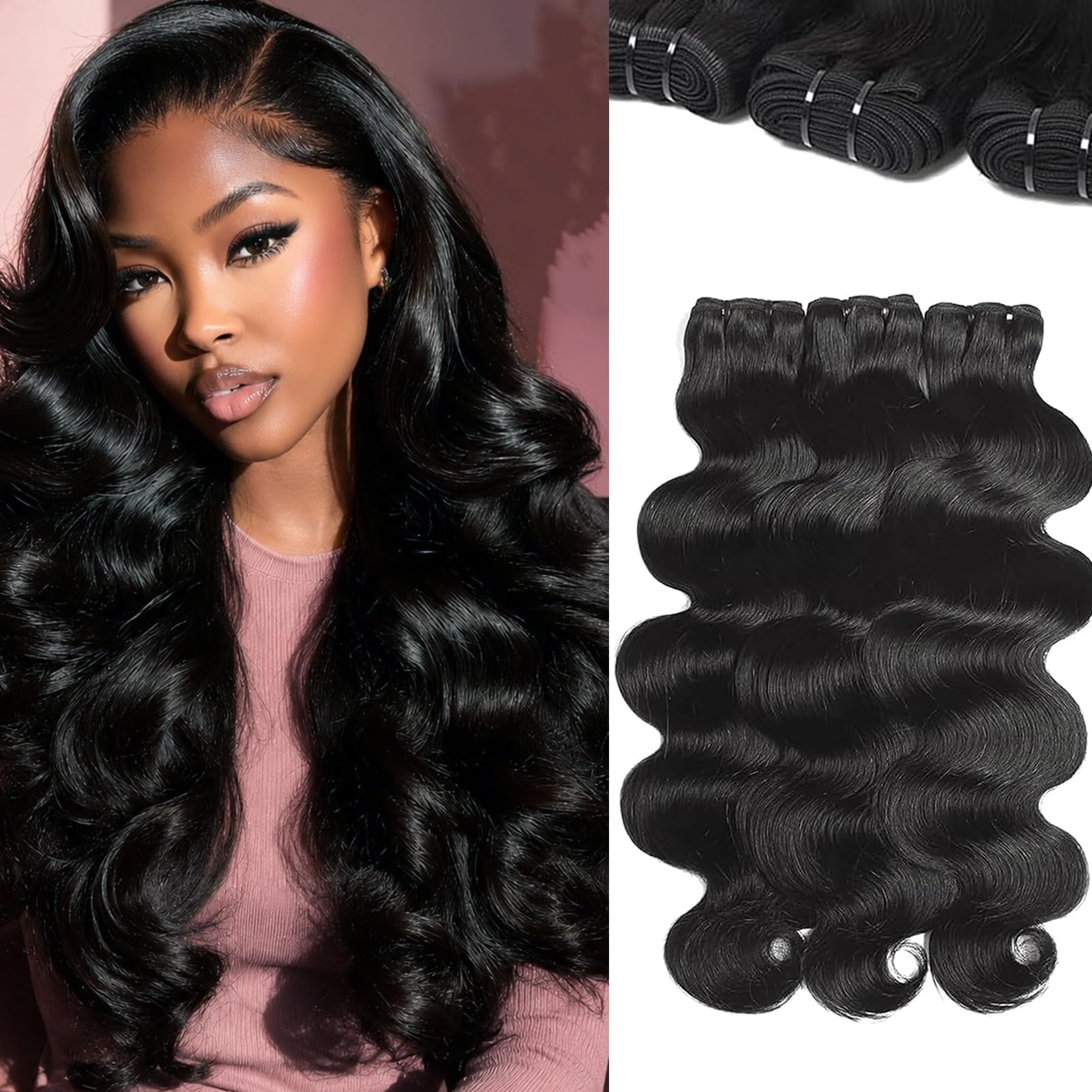Body Wave Bundles Human Hair Cambodian Hair 3 Bundles 16 18 20 Inch Nature Black Body wave bundles 16 18 20 Inch