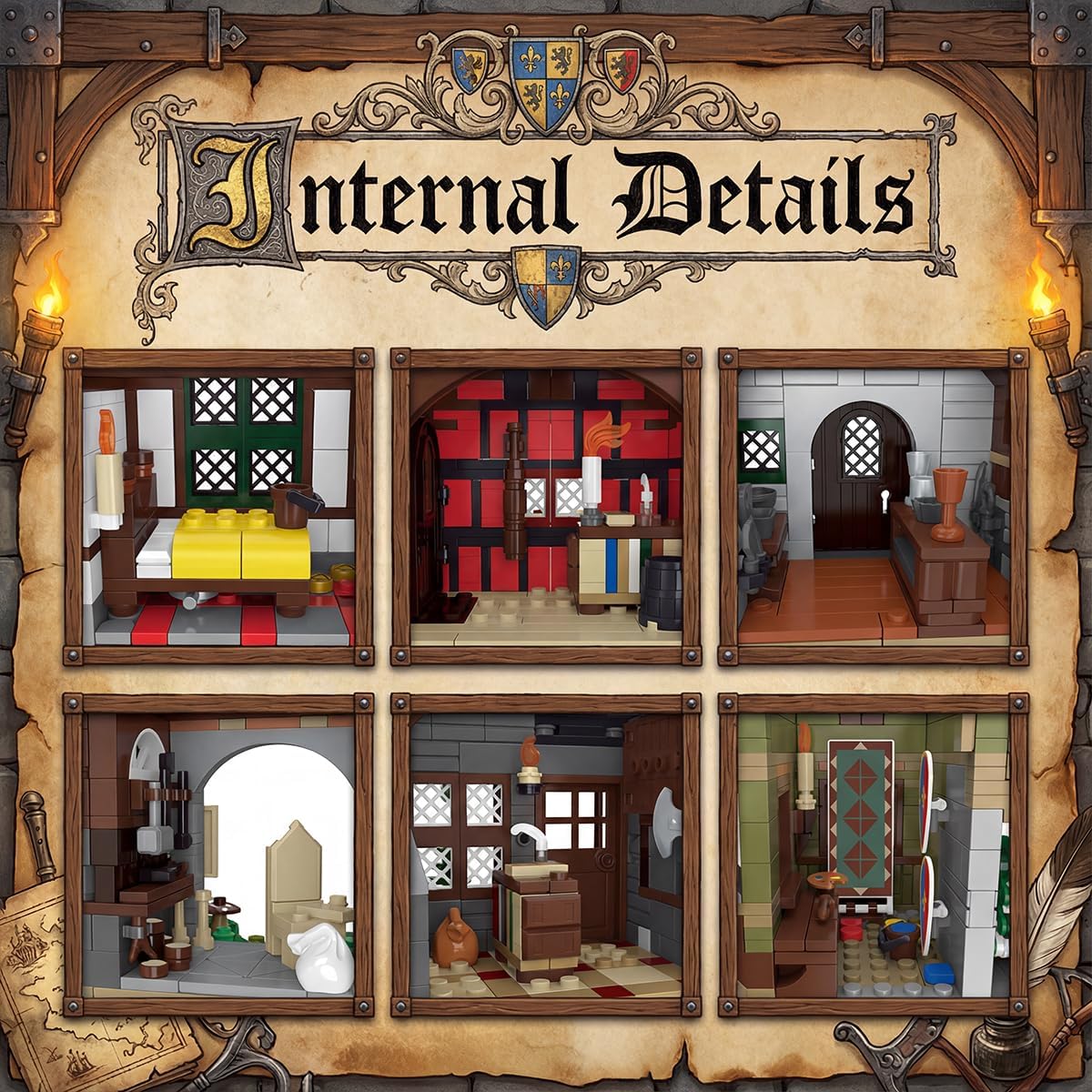 Medieval Town Square Viking Village Building Set for Adults, Cabin Modular Castle Architecture with Mobile Food Cart, Creative Present for Enthusiasts Barweer (3021PCS)