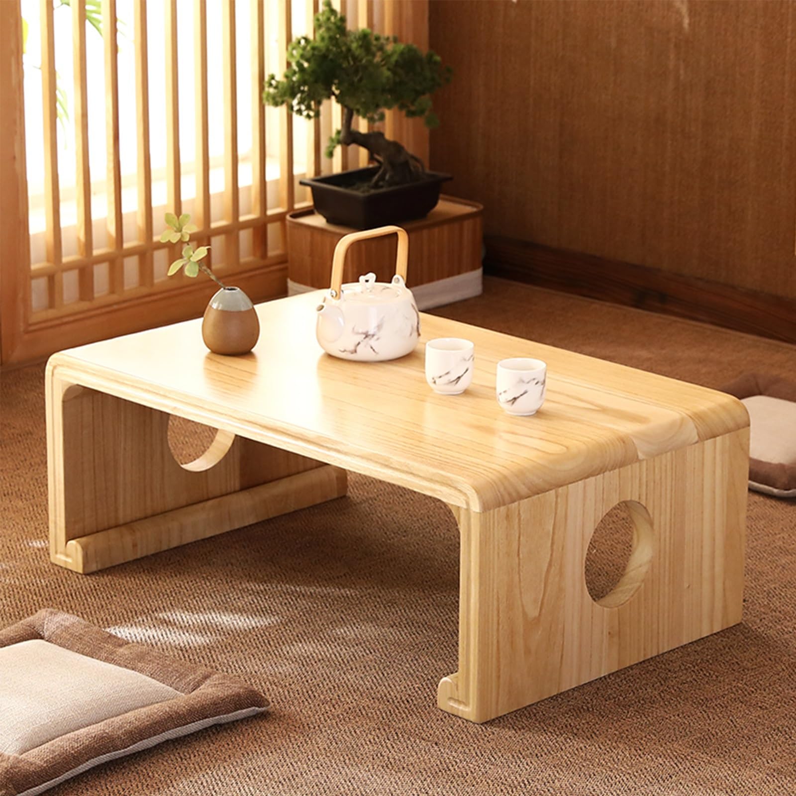 Table basse tatami bois massif table appoint salon bureau design japonais 120cm