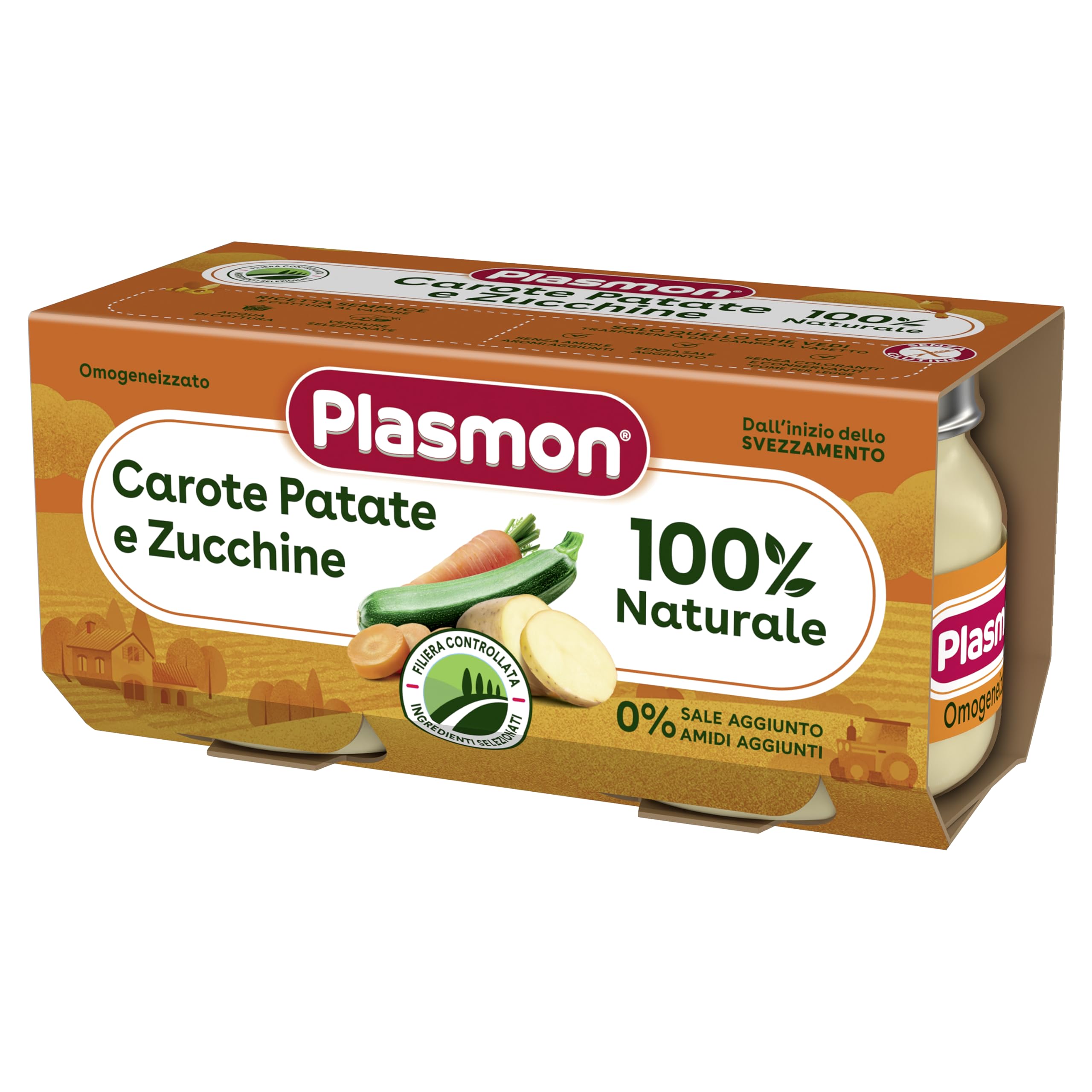 Plasmon Omogeneizzato Verdura Carote, patate e zucchine 80g 24 Vasetti Con verdure selezionate 100% naturale, senza amidi e sale aggiunti