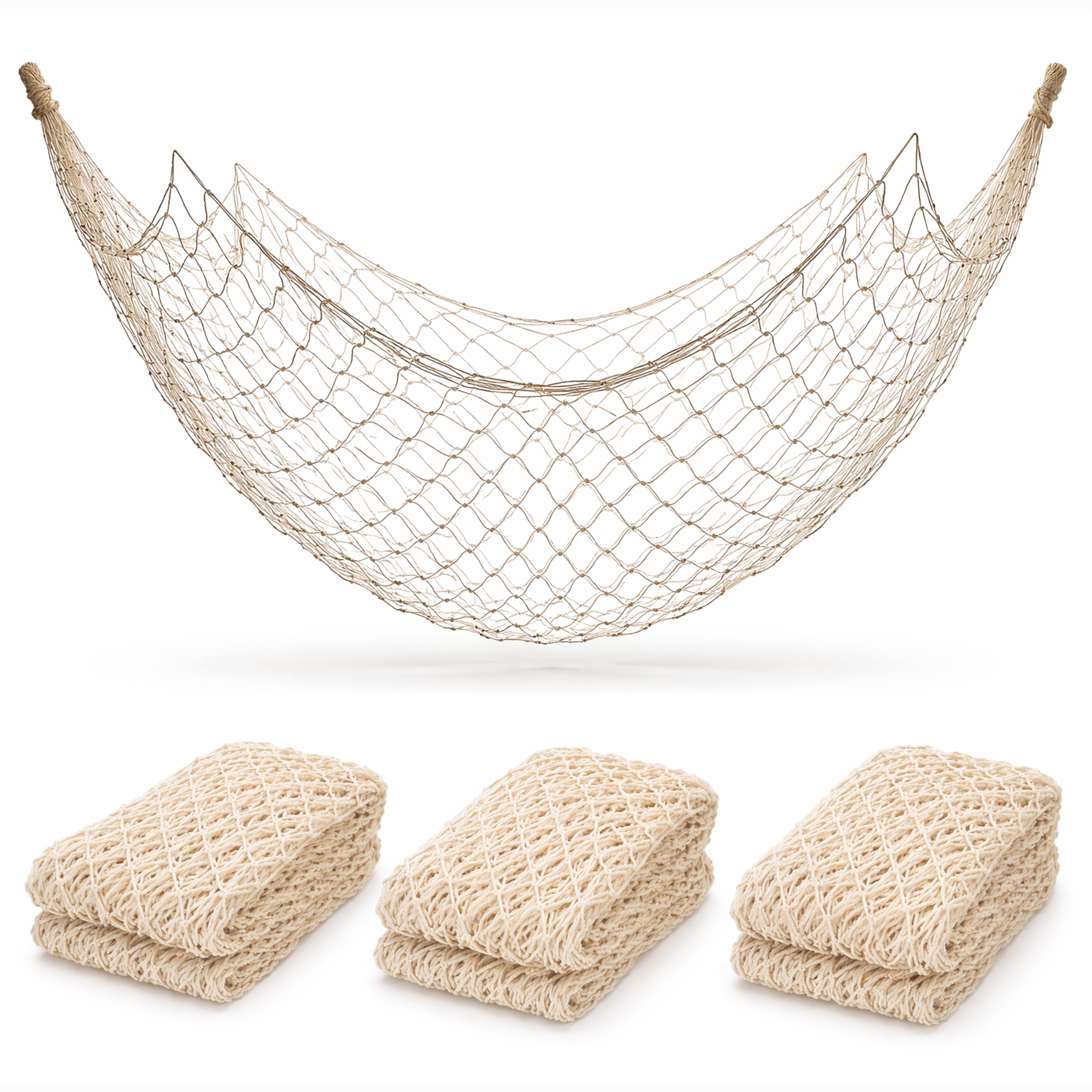 4E's Novelty Fish Net Decorative - Pack of 3 - Natural Cotton Fishnet Decor - Each 14 x 4 feet