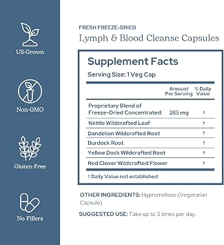 Eclectic Herb - Lymph & Blood Cleanse Capsules | Lymphatic & Circulatory Support | Freeze Dried, Concentrated Herbal Supplement | Natural, Wildcrafted, Non-GMO, Gluten Free, Vegan (45 CT | 285 mg)