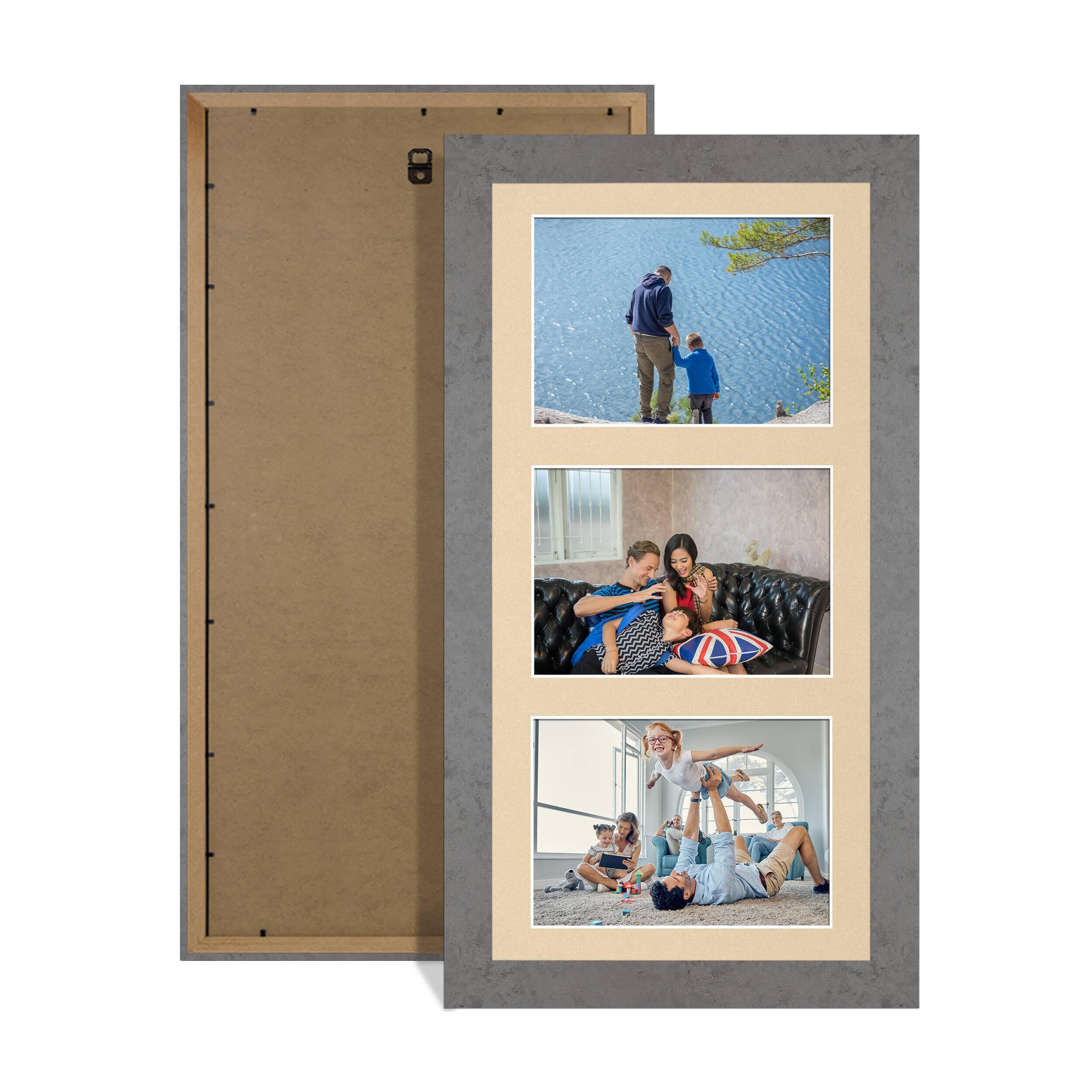 Alison Kingsgate Grey Marble 40x20cm Photo frames for multiple pictures -3 Apertures Collage Frame with Ivory Mount - Holds (3x) 6x4 Photos - Engineered Wood & Perspex — image 1