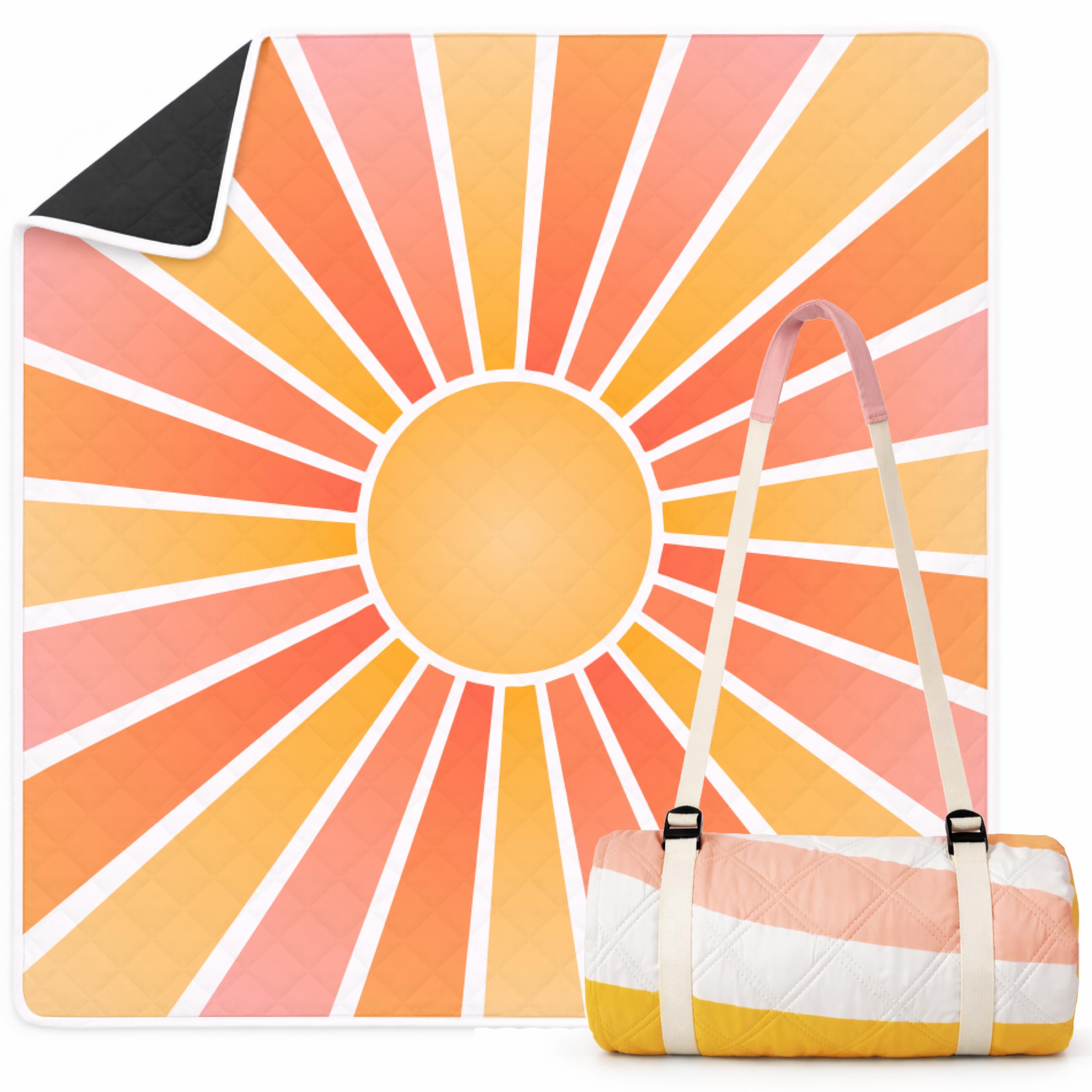 Twinzee Picknickdecke 200x200 cm Wasserdicht - Waschbare Stranddecke XXL für Strand, Camping, Outdoor - Strandmatte Gepolstert Kompakt. Leicht zu Tragen - Sun