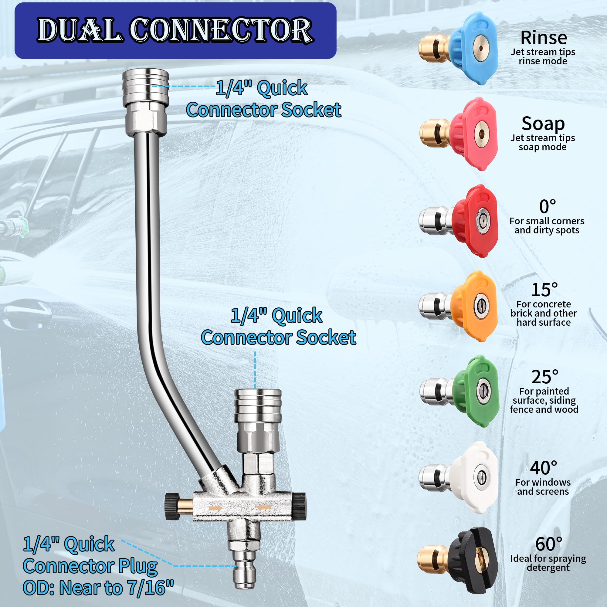 Cañón de espuma para lavadora a presión con conector doble, cañón de espuma Balabulala para coche con adaptador doble, M22 y conexión rápida de 1/4 pulgadas, 4200 PSI