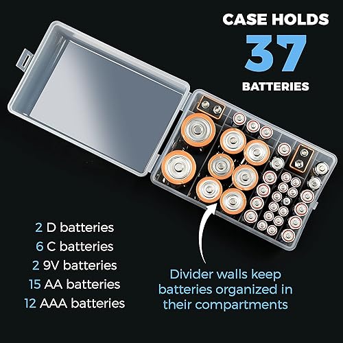 Miniatura 2 de GlossyEnd Juego de 2, caja de almacenamiento de batería múltiple de 37 ranuras, estuche de almacenamiento de batería, soporte para baterías,
