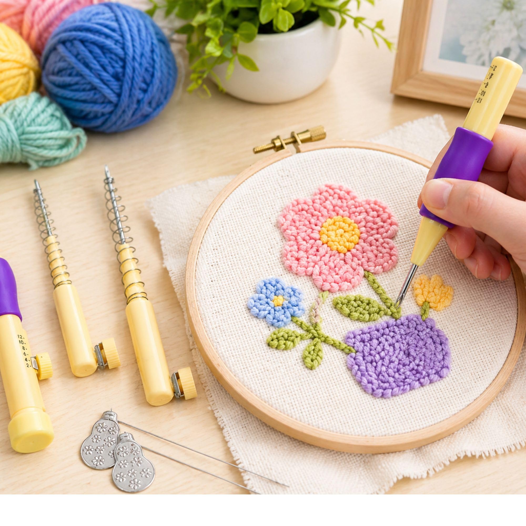 Gemsy Punch Needle Set for Embroidery with 3 Needles & Threaders – Adjustable Embroidery Pen – DIY Needlework Tool Kit for Dimensional, Ribbon, Satin Stitch, and Loop Embroidery-image-29