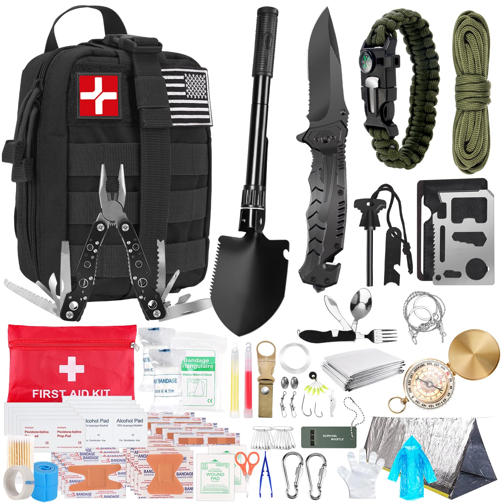 Survival Kit and First Aid Kit, 236PCS Survival Gear Camping Essentials Emergency Medical Supplies with Tactical MOLLE Pouch for Outdoor Adventure,