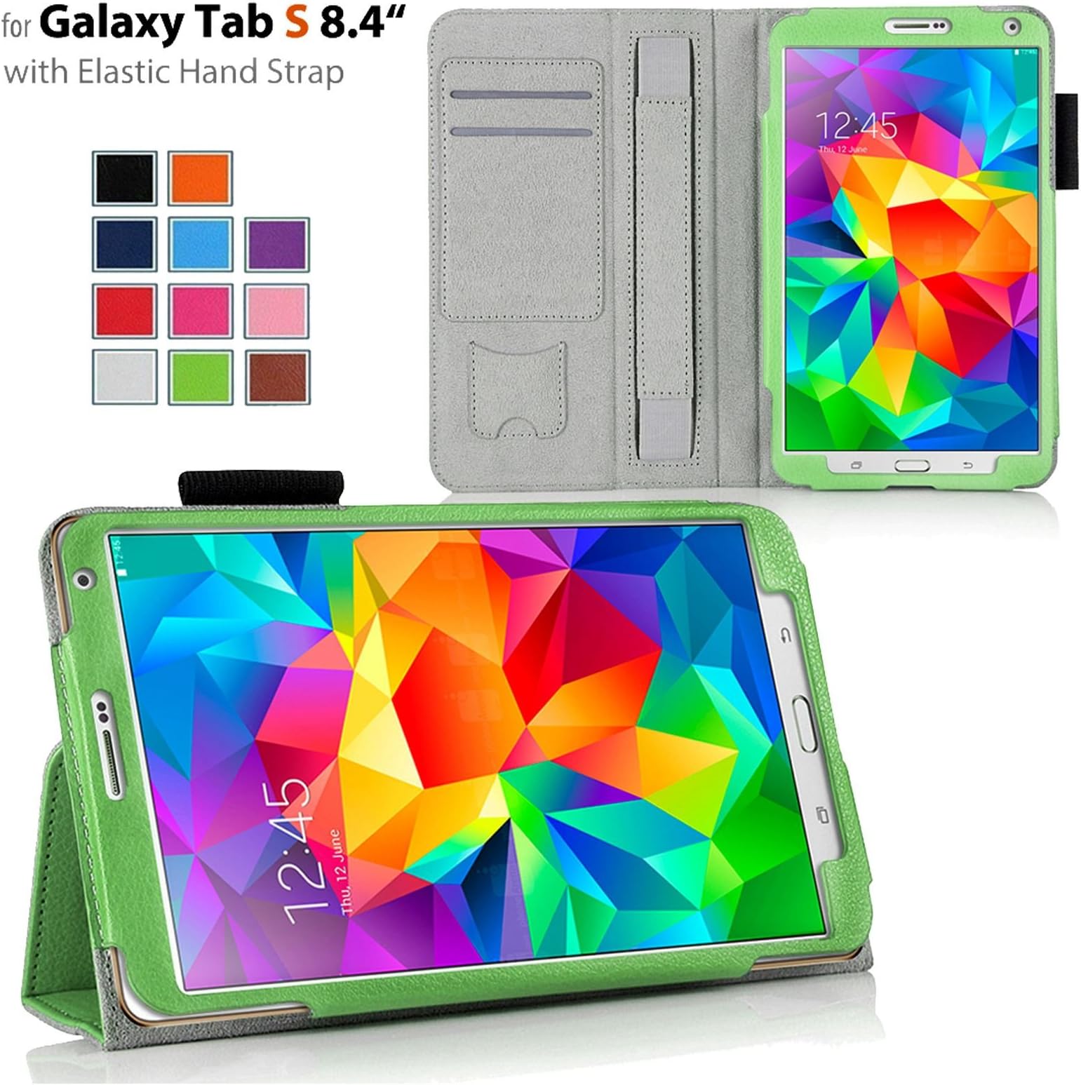 FOR SAMSUNG GALAXY Tab S 8.4" SM-T700/SM-T705 PREMIUM QUALITY PU LEATHER FOLIO PROTECTIVE SMART CASE COVER STAND, MICROFIBER INNER, STYLUS SLOT, Hand Strap and Credit Cards Holders!