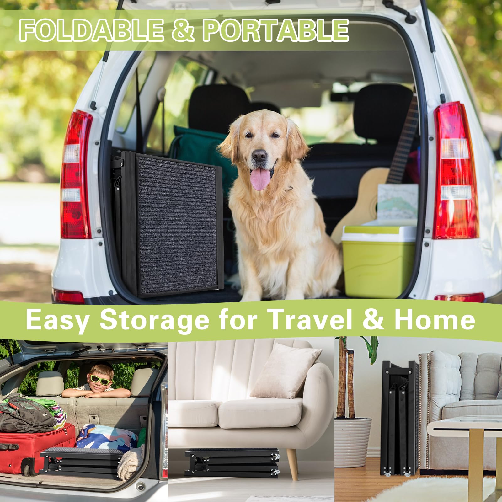 180 cm Extra Lange Hunderampe für Auto klappbar rutschfeste Hunderampen für Autos, LKWs und SUVs 50cm breiter hundetreppe Auto Rampe für Hunde und Haustier bis zu 110 kg