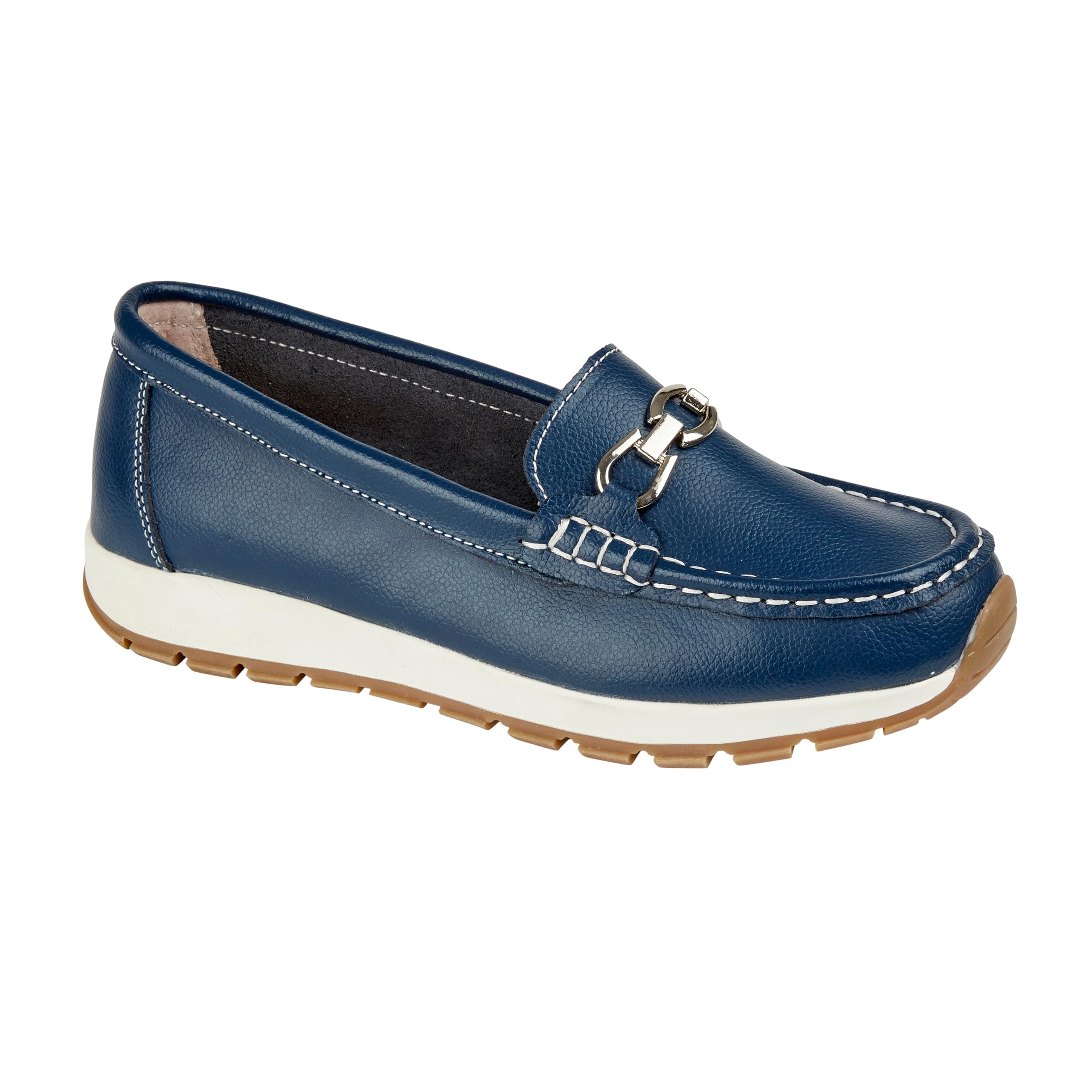 Jo & JoeLadies Casual Slip-On Smooth Leather Comfort Sporty Wedge Loafer with Chain Trim Sizes 4-8
