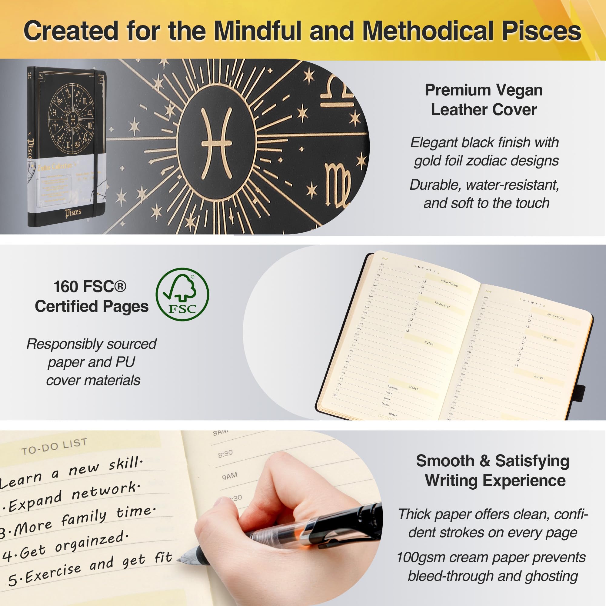 AuroPlanner Pisces Zodiac - Agenda giornaliera, settimanale, mensile, formato A5