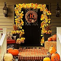 Vista 3 de 1.8M 6FT Lighted Fall Garland Battery Operated Fall Vine Garland with Lights Timer & 100 LEDs & 8 Flashing Lights for Autumn Home Mantel Fireplace