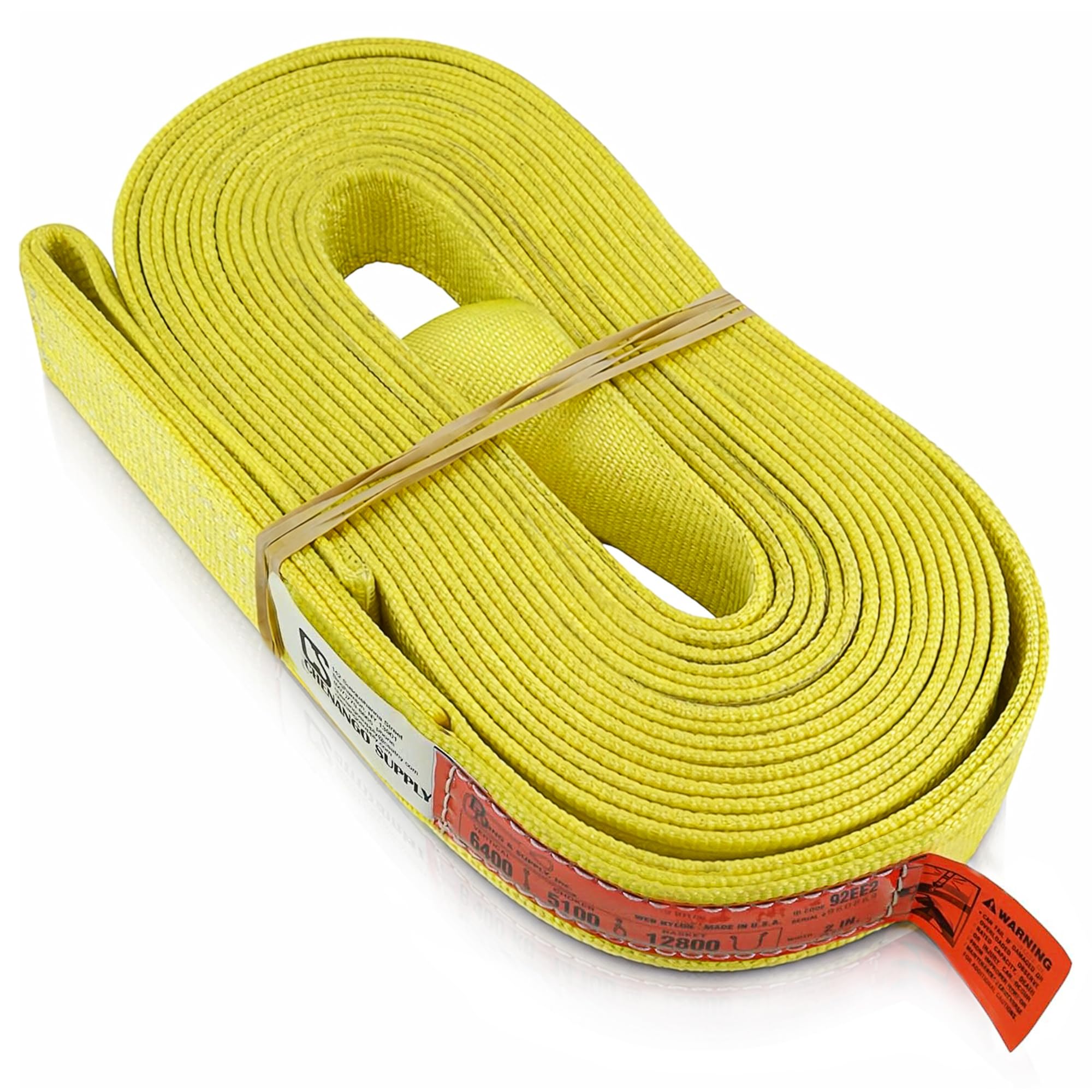 Cinghia DD (Made in USA) Diverse misure nella lista. 2 x 25 piedi, occhio intrecciato a 2 strati, anelli di sollevamento in nylon, occhio e occhio, verticale 1,8 kg, collare 5.100, 12.800