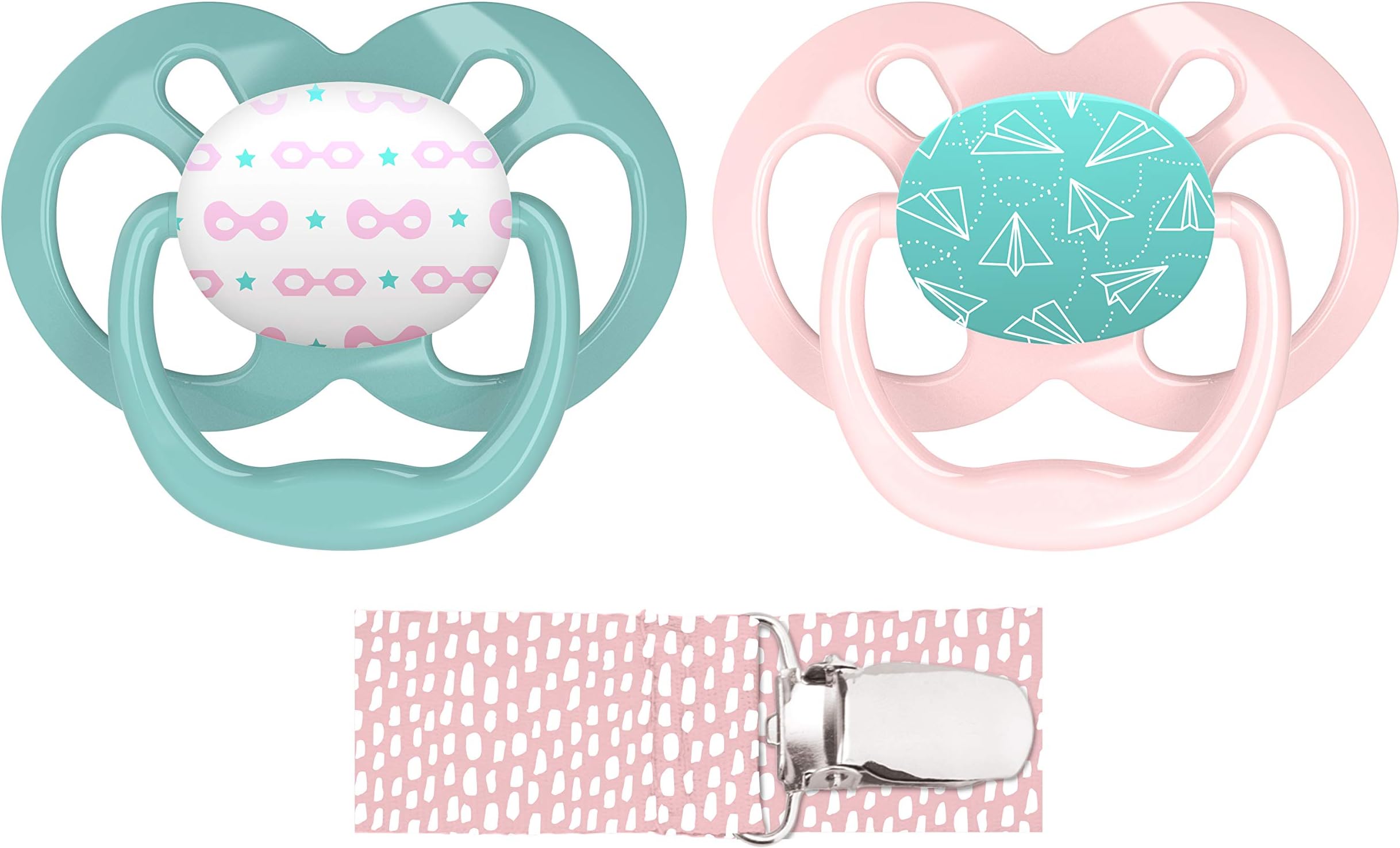 Dr. Brown's Advantage Pacifier with Pacifier Clip (6-12M, Pink, 2 Count)