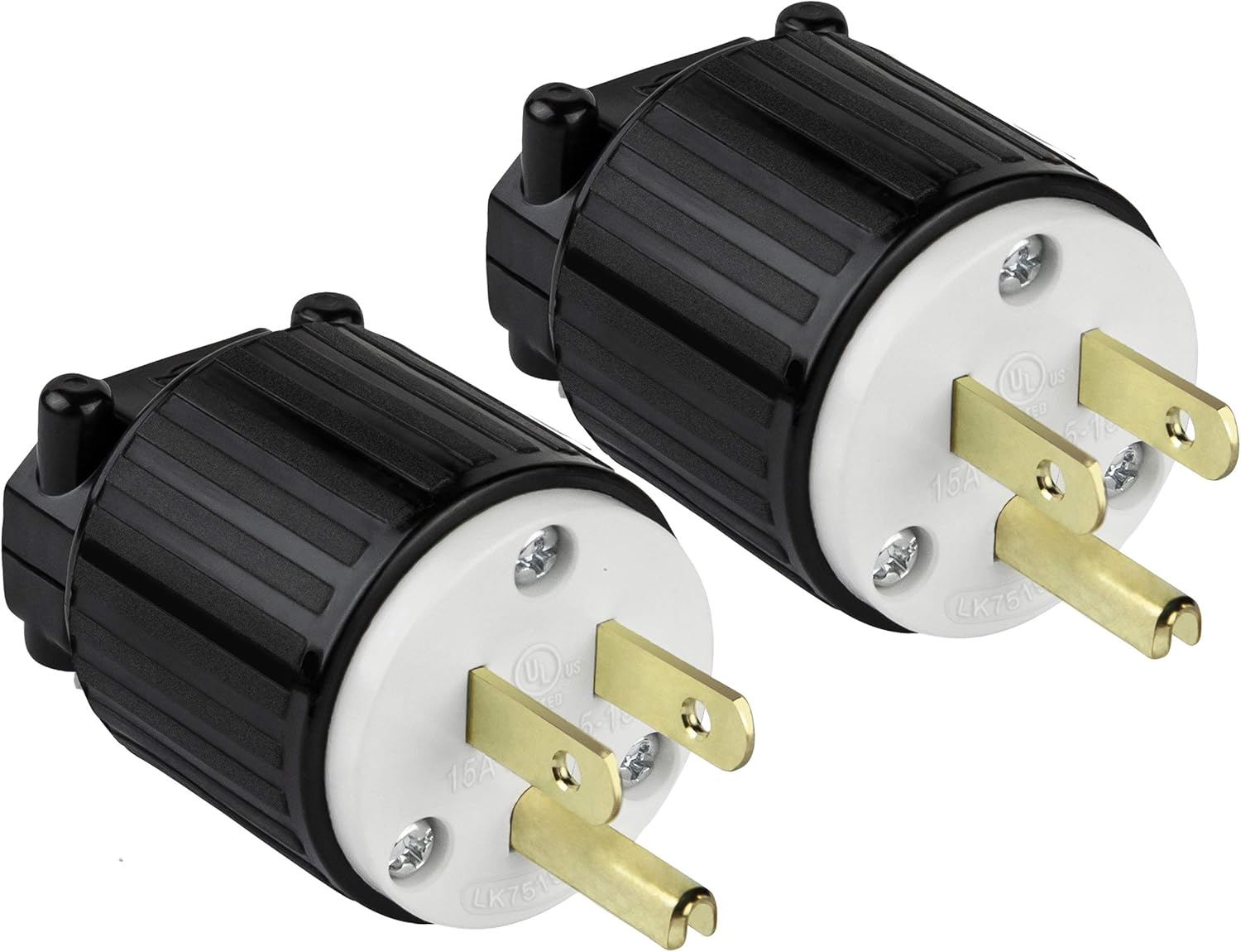 ENERLITES NEMA 6-20P Straight Blade Replacement Plug Connector, Male Extension Cord Ends, 20 Amp, 250 Volt, 2 Pole, 3 Wire Grounding, Heavy Duty, UL Listed, 66230-BK, Black (Pack of 2)