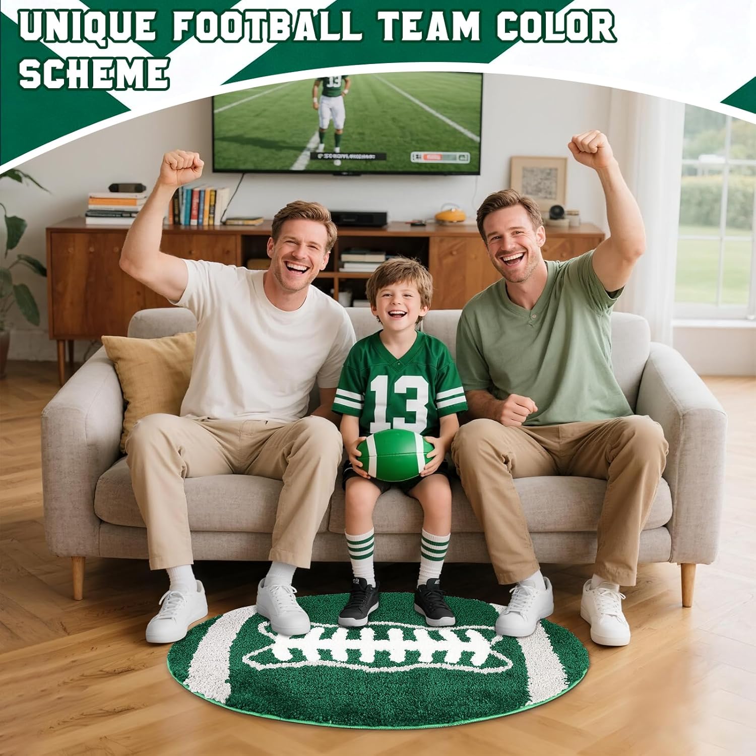 Football Rug for Boys Room Decor 32×20 Inches Soft Football Mat for Bedroom Plush Sports Carpet Washable Area Rug with Non-Slip Backing Sports Team Themed Fans Gifts Playroom Bathroom Door Entryway