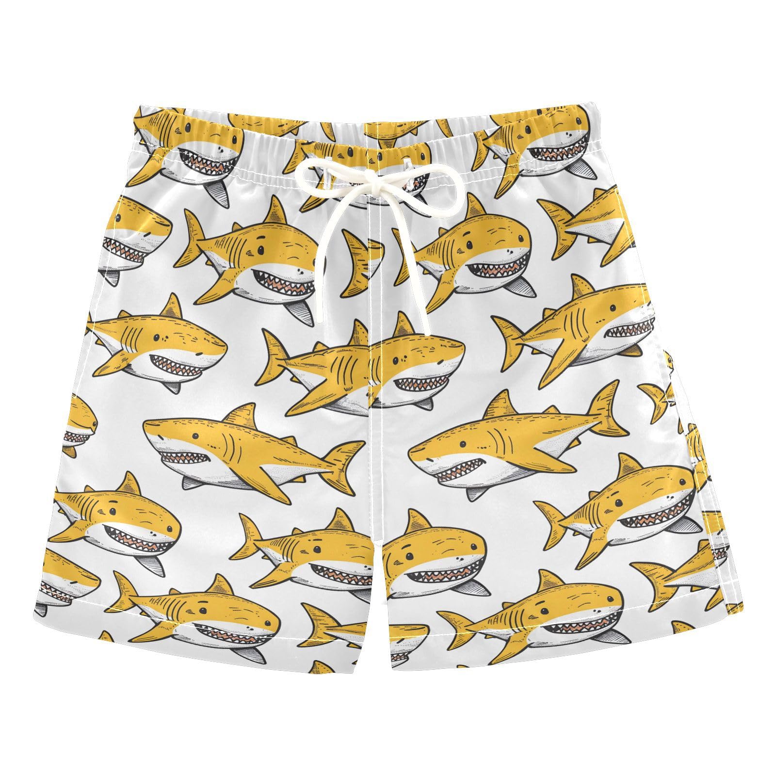 ALAZA Yellow Shark Fish White Boys Quick Dry Beach Board Shorts Kids Swim Trunks Bathing Suit Swimsuit 5T