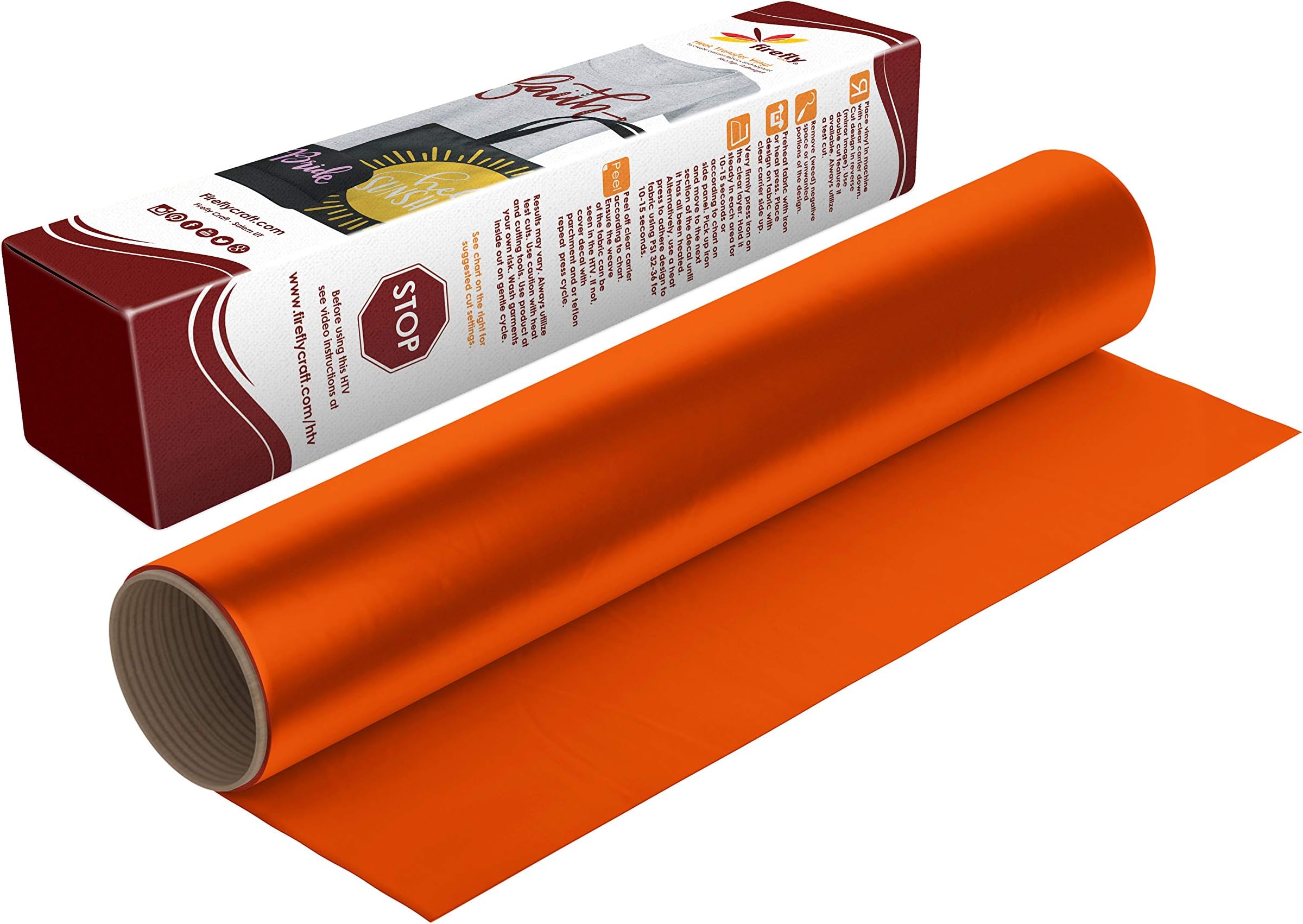 Firefly Craft Heat Transfer Vinyl Sheets - Deep Orange HTV - Iron On Vinyl for Cricut, HTV Vinyl Sheets, Vinyl Iron On, Easy Cut & Weed, Compatible with Cricut & Silhouette Cameo - 1 Sheet 12" x 20"
