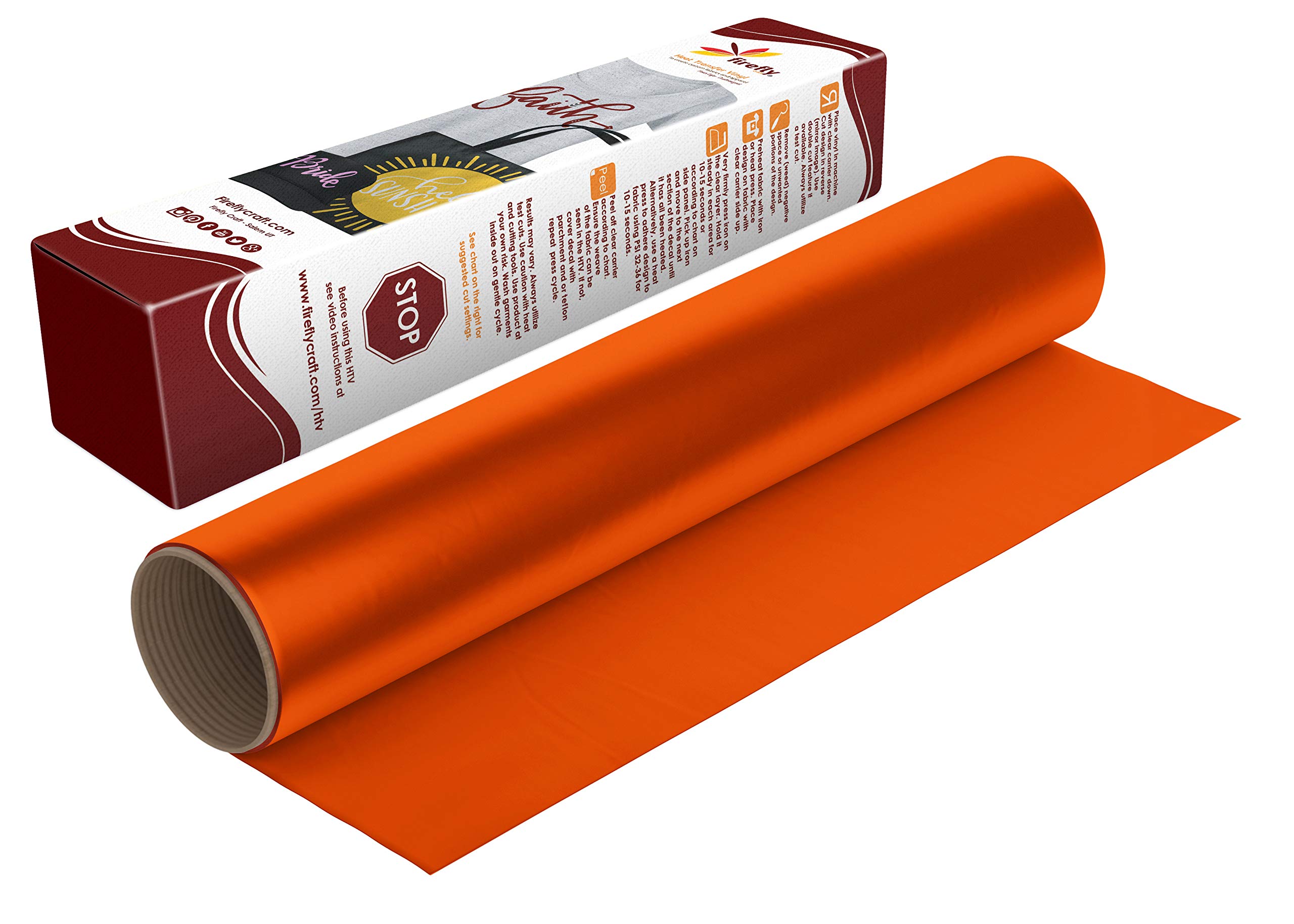 Firefly Craft Heat Transfer Vinyl Sheets - Deep Orange HTV - Iron On Vinyl for Cricut, HTV Vinyl Sheets, Vinyl Iron On, Easy Cut & Weed, Compatible with Cricut & Silhouette Cameo - 1 Sheet 12" x 20"
