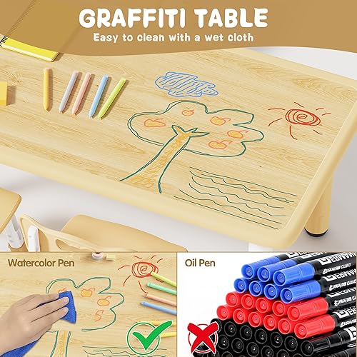 Miniatura 4 de Brelley Juego de mesa y 4 sillas para niños, juego de mesa y silla para niños pequeños, escritorio de grafiti, patas antideslizantes, máximo 300