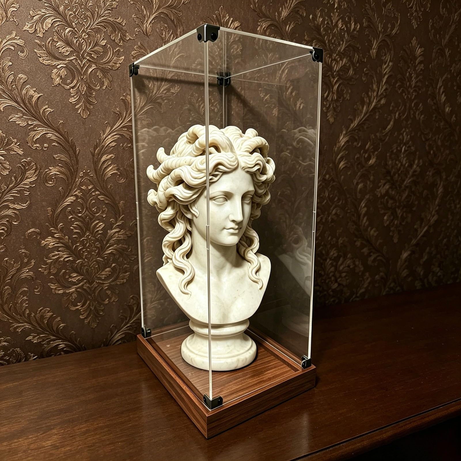 Teca Plexiglass Vetrina in Acrilico per Oggetti Alti, Base in Legno da 3 cm