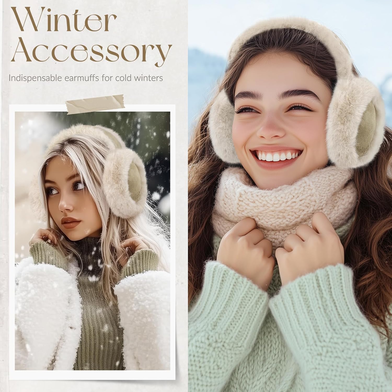 Ear Muffs for Winter Women Faux Fur Warm Earmuffs Foldable Cute Fuzzy Ear Warmers - Image 6