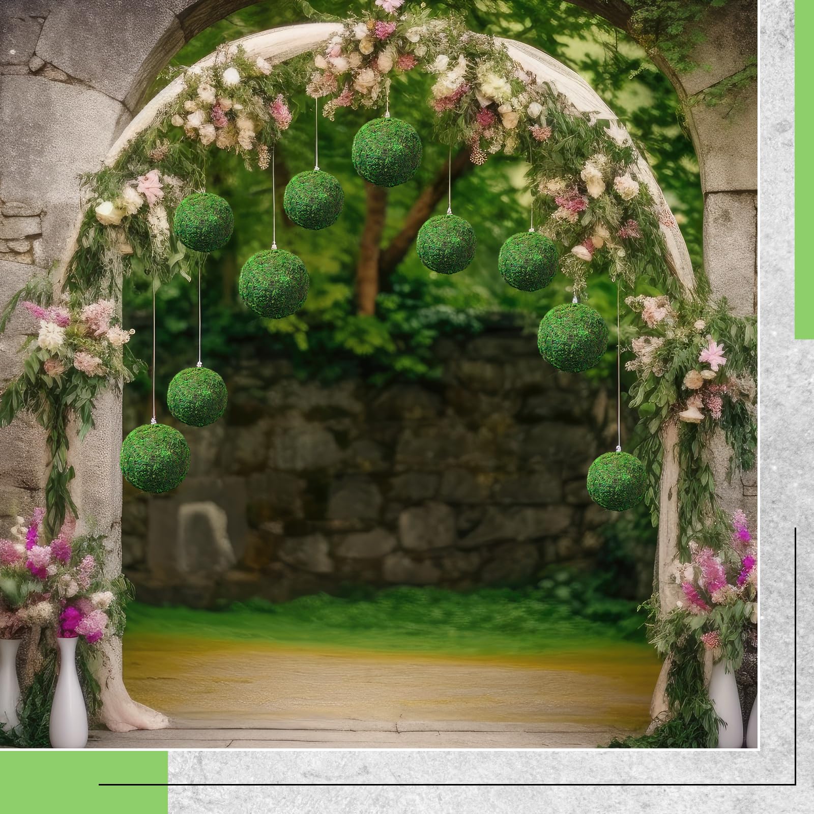4 palline di muschio verde artificiali, ideali per primavera, casa, matrimonio, giardino, fattoria, autunno, centrotavola, decorazione per interni ed esterni (20 cm, 15 cm)