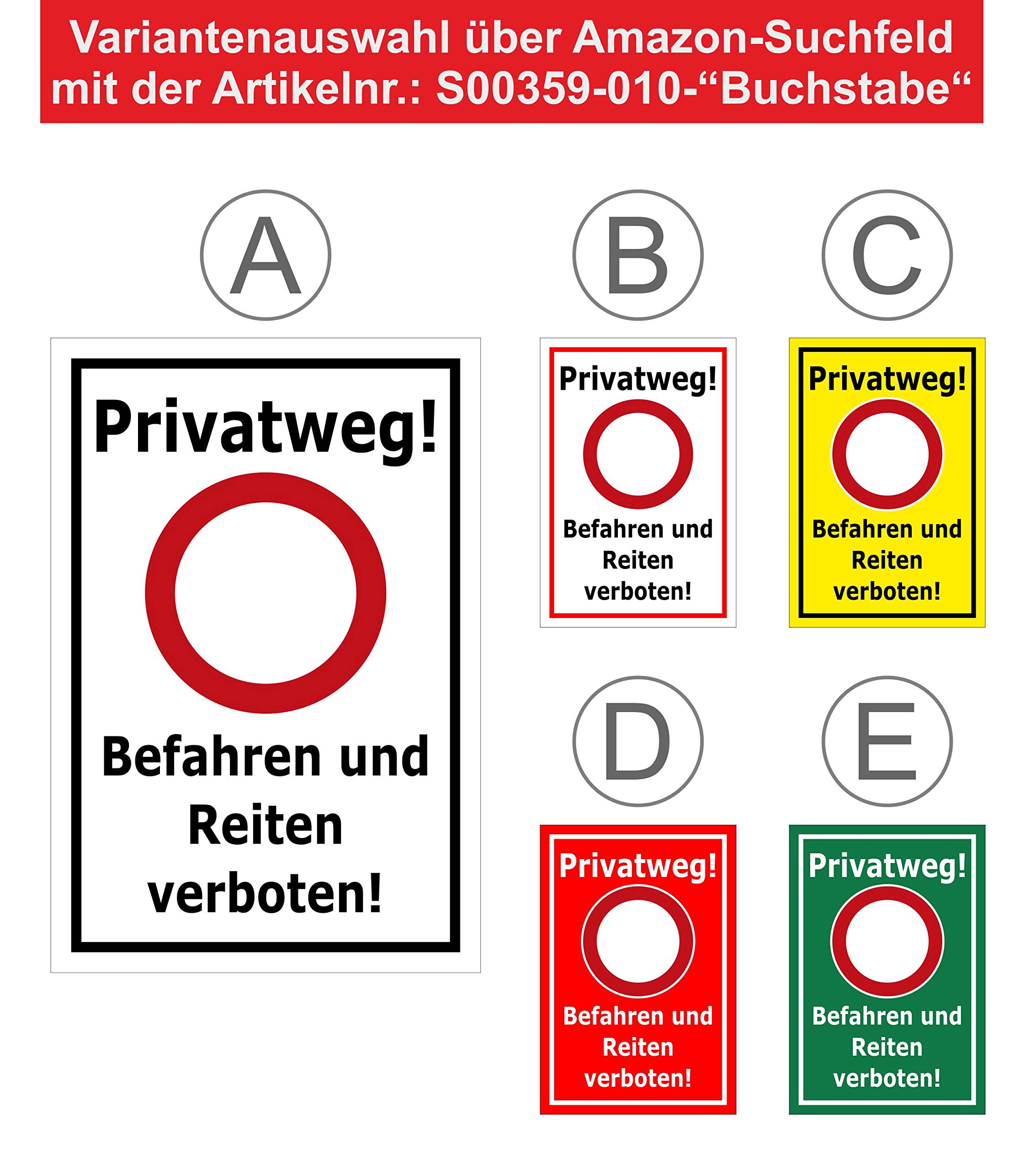 Schild Privatweg - Befahren und Reiten verboten – 60x40 cm – 3mm Aluverbund – mehrere Größen/Materialien – Mit Bohrlöchern