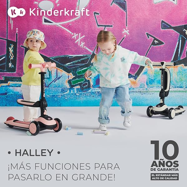Kinderkraft Halley 2 en 1 Bicicleta sin Pedales y Patinete con Ruedas LED, Manillar Ajustable, Base Antideslizante, Ultraligera y Segura para Niños – Rosa - 2