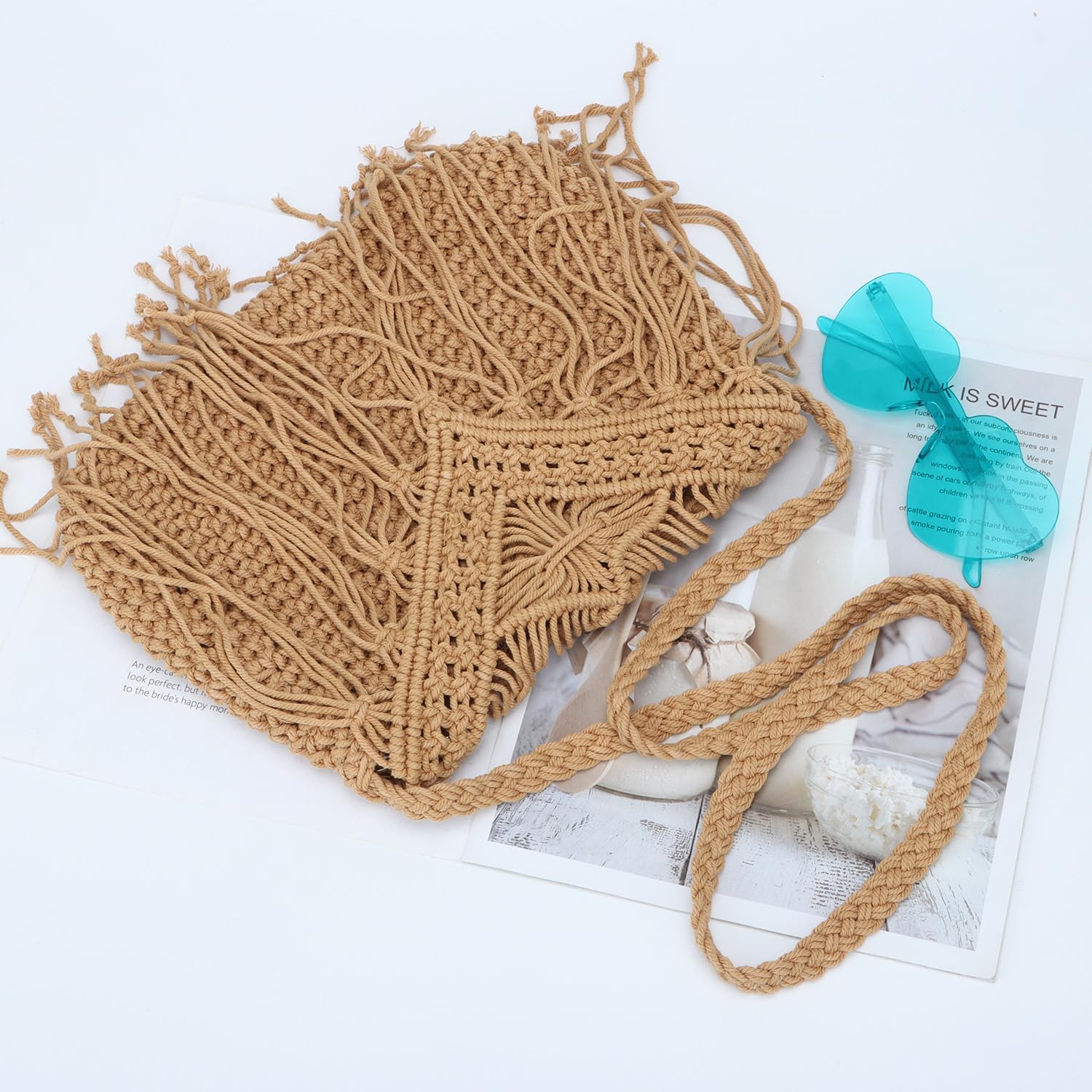 Crochet Tassel Shoulder Bag Handwoven Fringed Purse White Purse Summer Beach Bag Ethnic Boho Tassel Purse