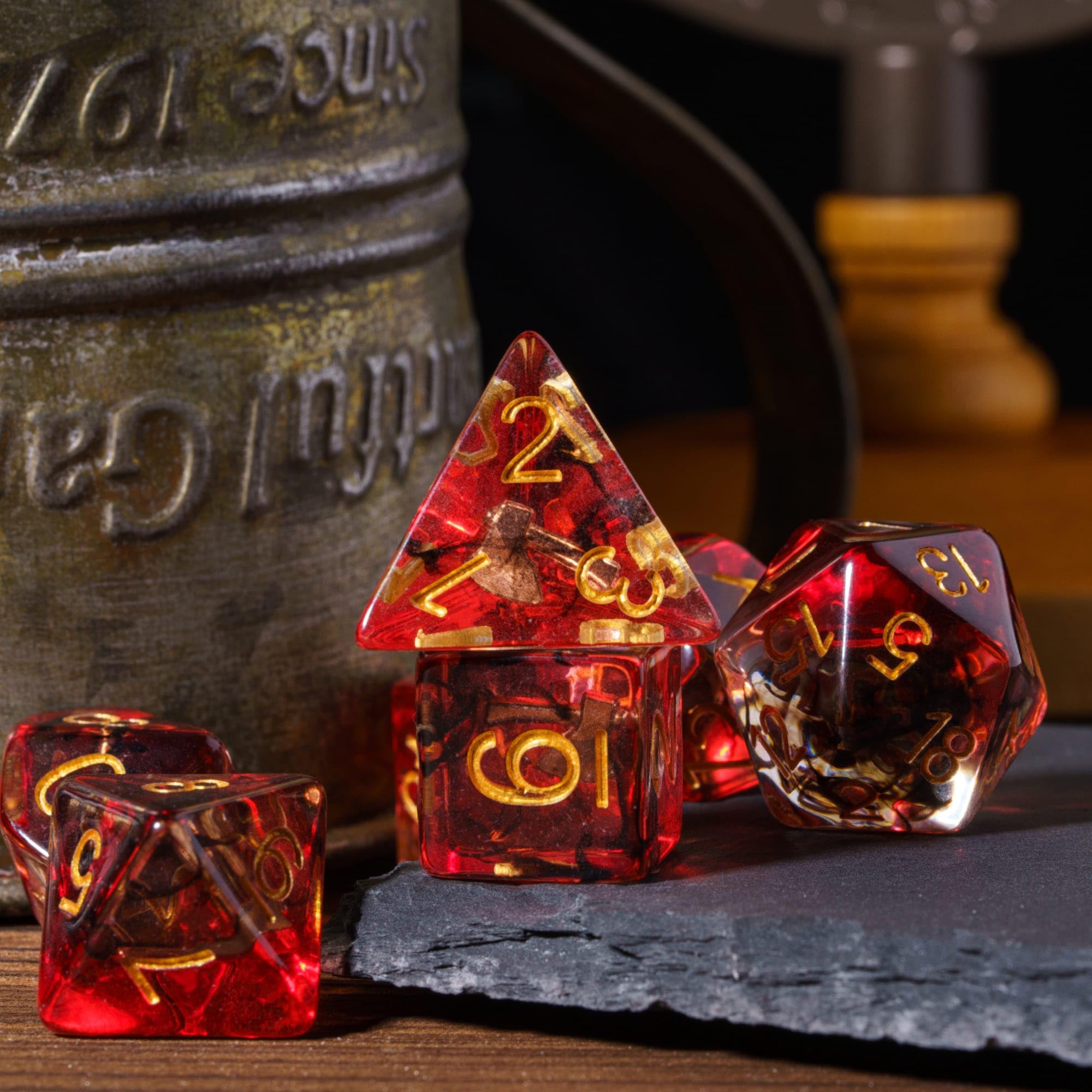 Cusdie 7-Piece Polyhedral DND Dice, D&D Dice Set for Dungeons and Dragons Role Playing Games RPGs(Barbarian's Axe) - Image 2