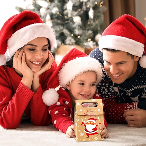 Miniatura 7 de Moretoes 30 cajas de regalo de Navidad con asas, bolsas de regalo de papel Kraft, cajas de regalo de Navidad, bolsas de dulces para suministros de