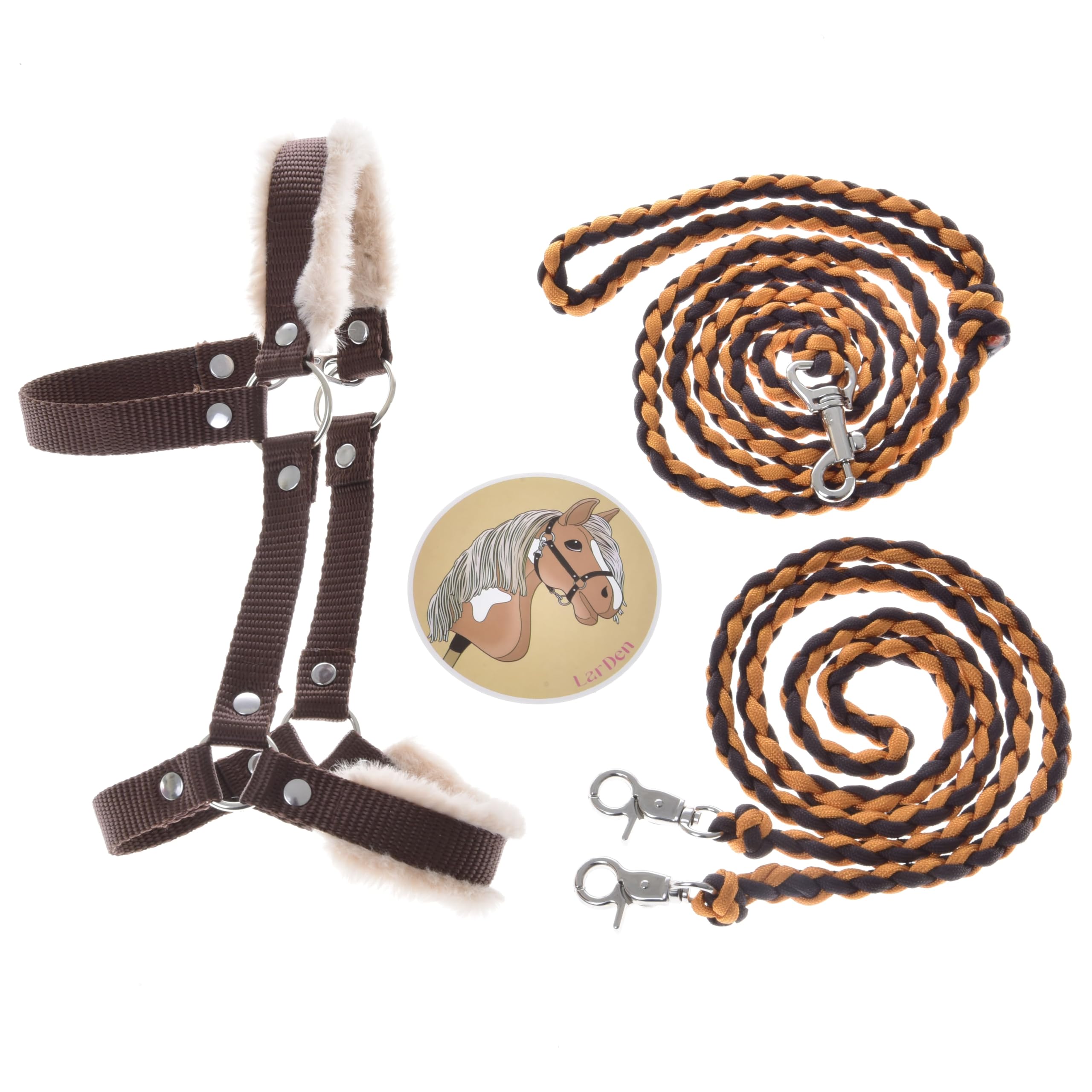 LarDen Hobby Horse Zubehör - Set Perfect Combination - Halfter, Zügel, Führstrick für Große S Steckenpferd - Braun, Stockpferd Set, Hobby Horsing Pferd, Spielzeug Kinder, Spielpferd, Hobbyhorse