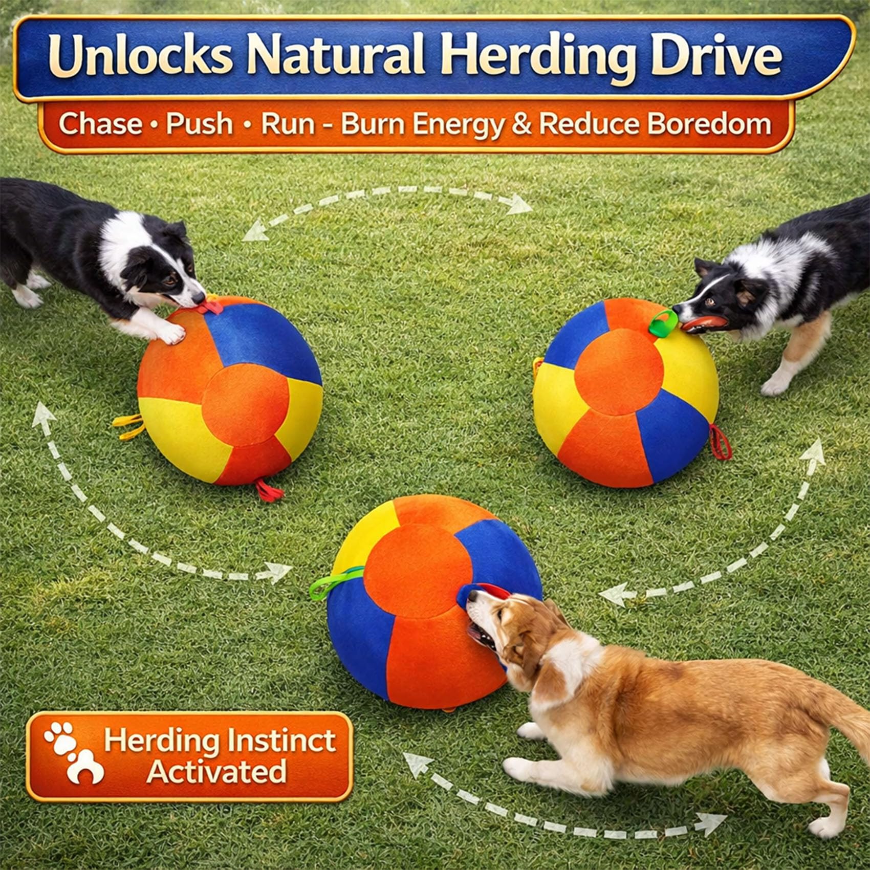 Herding Balls for Dogs, Calming Jumbo Ball for Dogs, 10 18 22 Inch Giant Inflatable Dog Ball with Reinforced Handles Cover & Pump, Durable Tear Resistant Toy for Training Exercise Play (55 cm/21.65in)