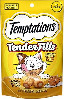 Temptations Tender Fills Roasted Chicken Flavor Crunchy and Soft Adult Cat Treats, 2.1 oz. Pouch (Pack of 12)