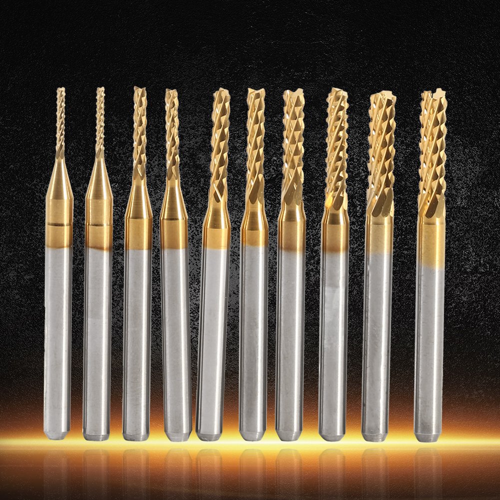 10PCS fresa per trapano, rivestite in titanio fresa a spirale frese carburo cementato CNC frese strumenti 1.0 – 3.0 mm
