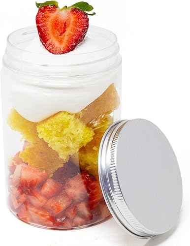 CMJJ - Tarro de plástico de 10.7 onzas, paquete de 24 tarros Mason con tapa de aluminio atornillada, recipientes de alimentos con tapas, tarros