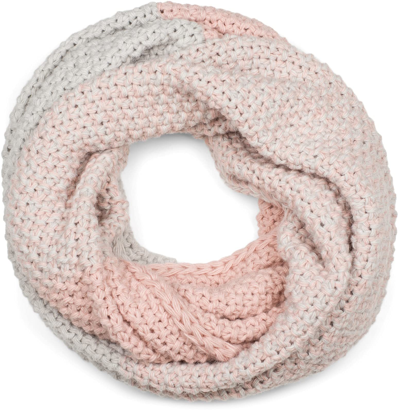 Stylebreaker Women's Pink-Light Grey Knitted Loop Scarf 2-Coloured With Ombre Gradient,
